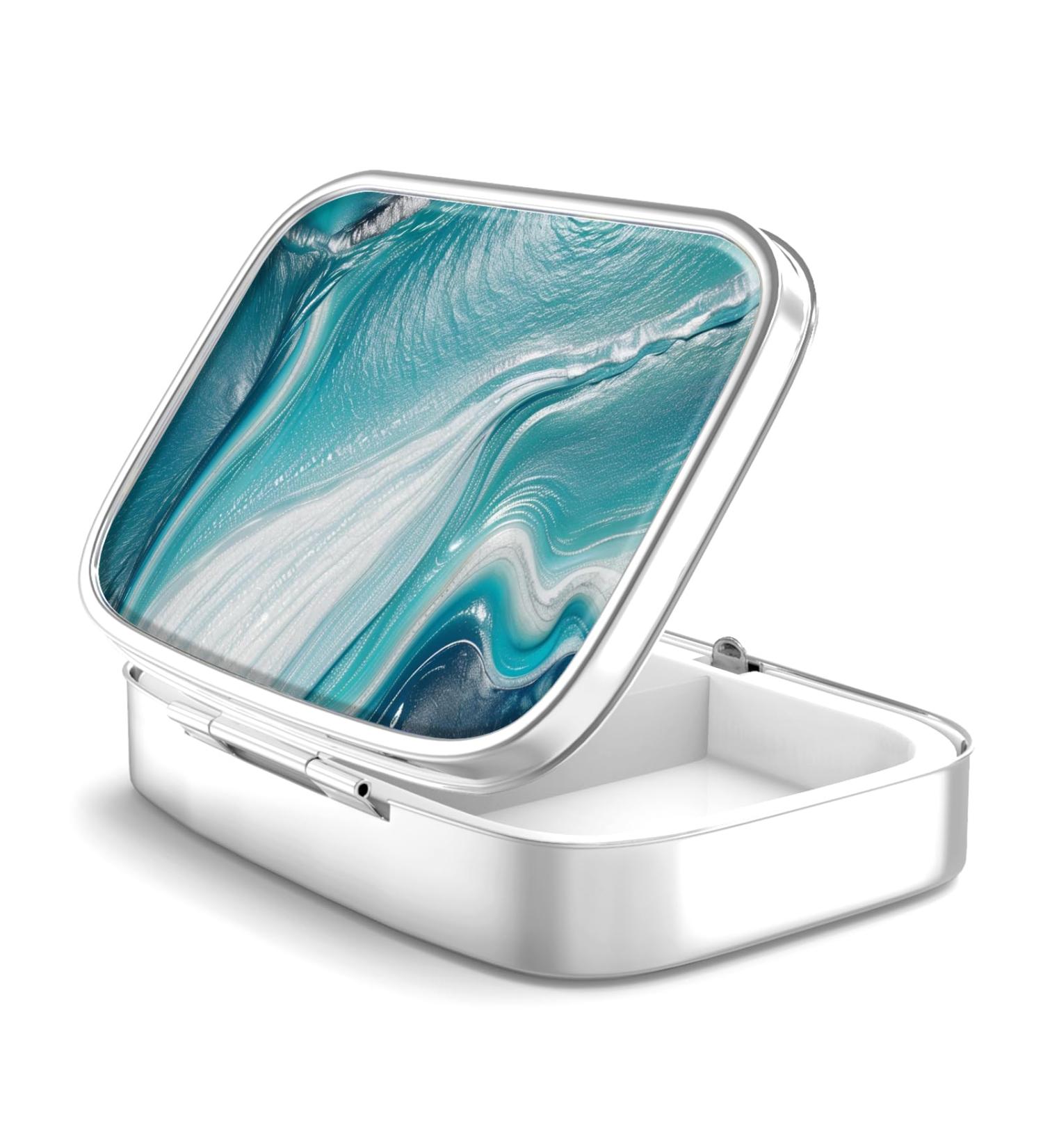 Portable 2-Compartment Pill Organizer | Ocean Marble Design | Unique Vitamin & Medicine Box Gift - Buy Online on GoSupps.com