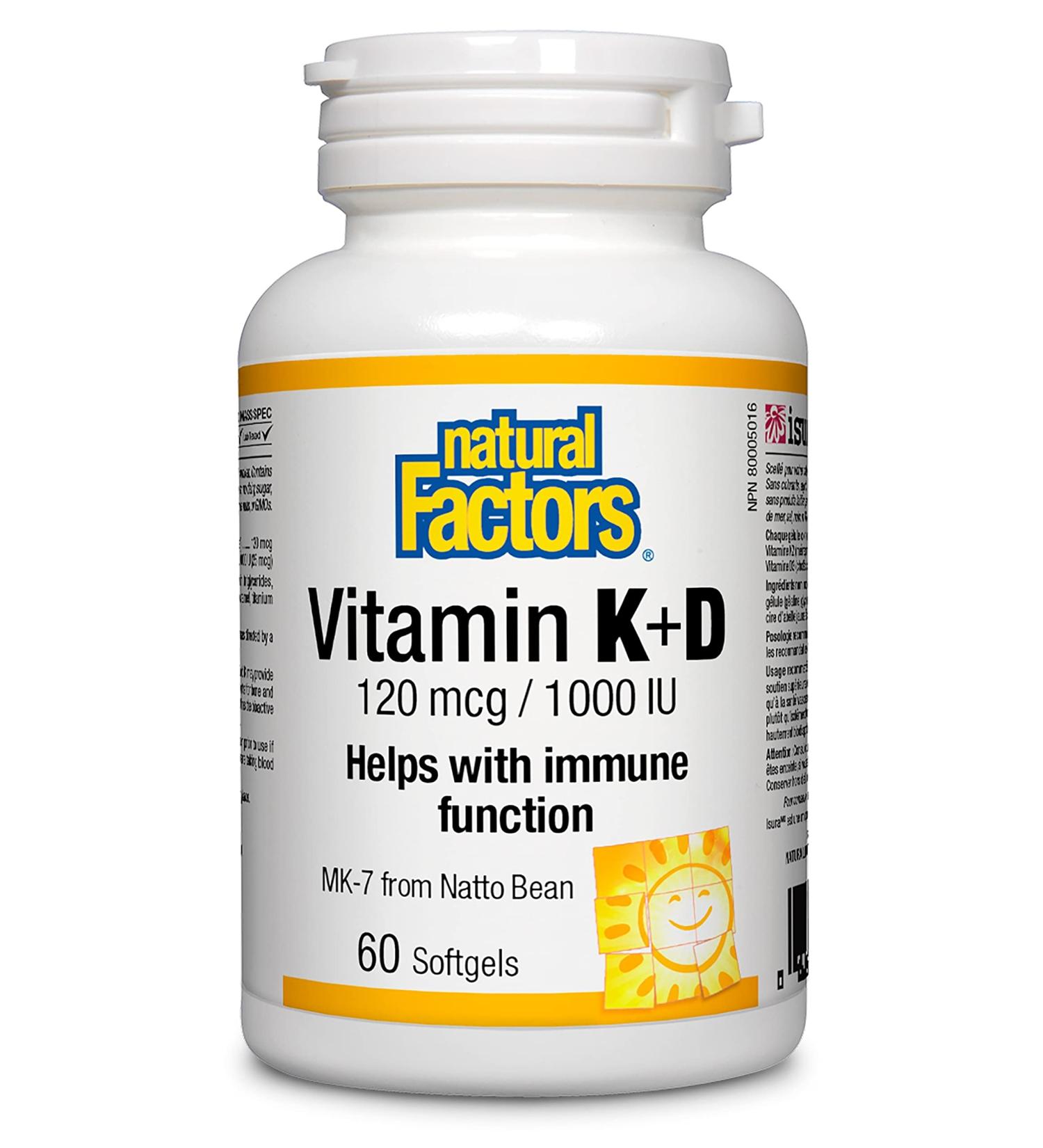 Natural Factors Vitamin D3 & K2 60 Softgels - Immune Support & Bone Health - Buy Online on GoSupps.com