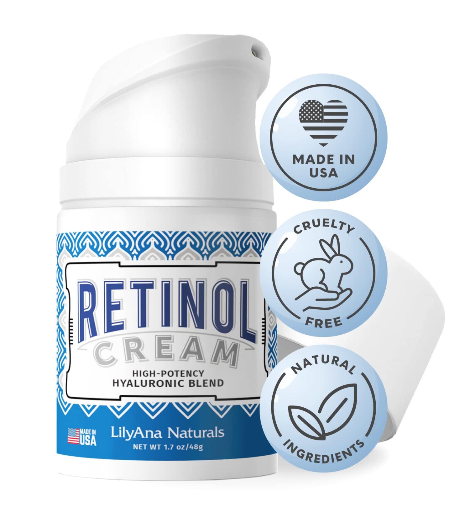 LilyAna Naturals Retinol Cream for Face - Anti Aging Moisturizer with Retinol Complex - Made in USA - 1.7oz - Buy Online on GoSupps.com