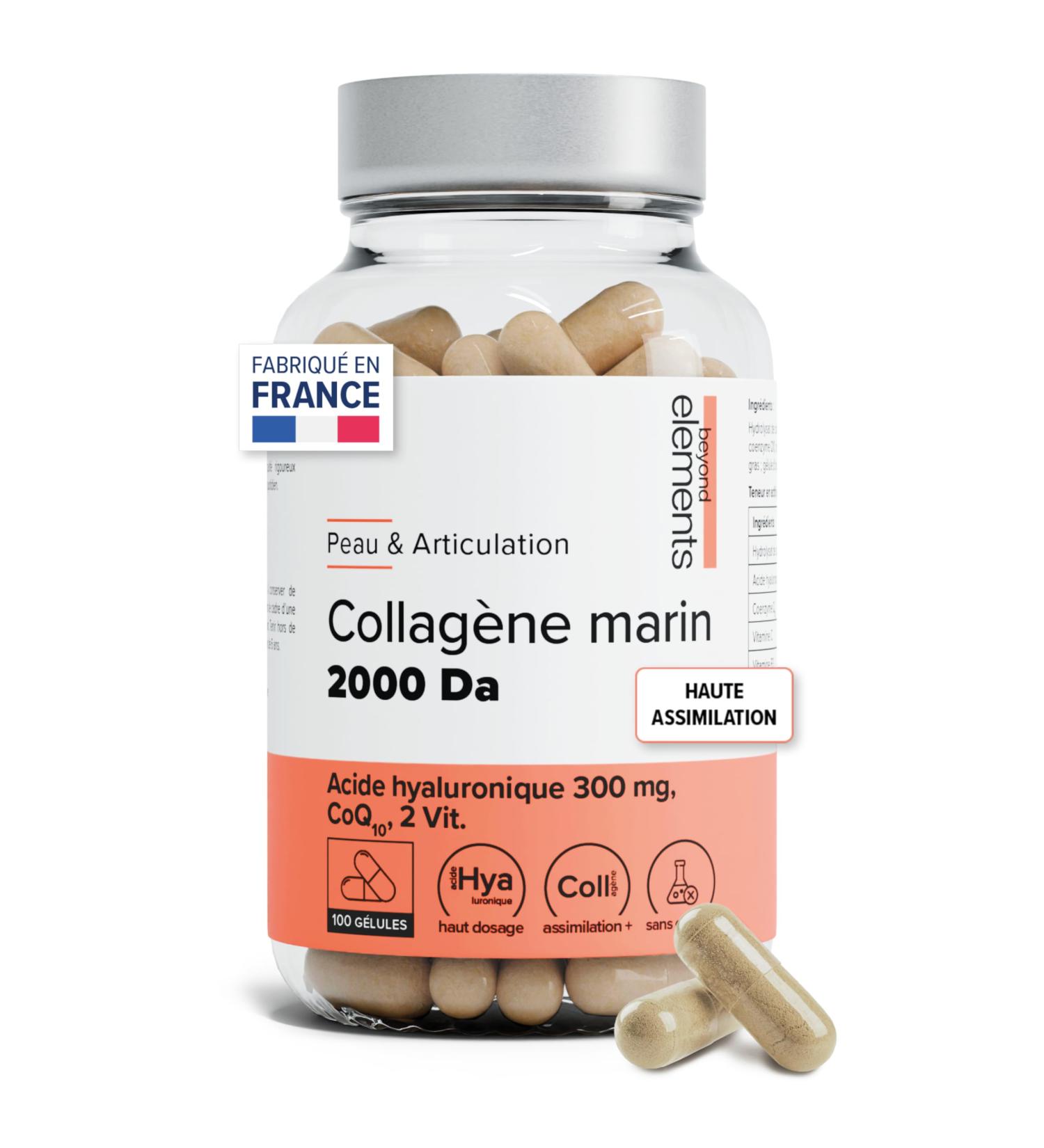 Collag ne marin 2000Da + Acide hyaluronique 300mg haute absorption types I&III peau hydrat e Coenzyme Q10 Vitamine C et B3 p che responsable -100 g lules - Beyond Elements - Buy Online on GoSupps.com