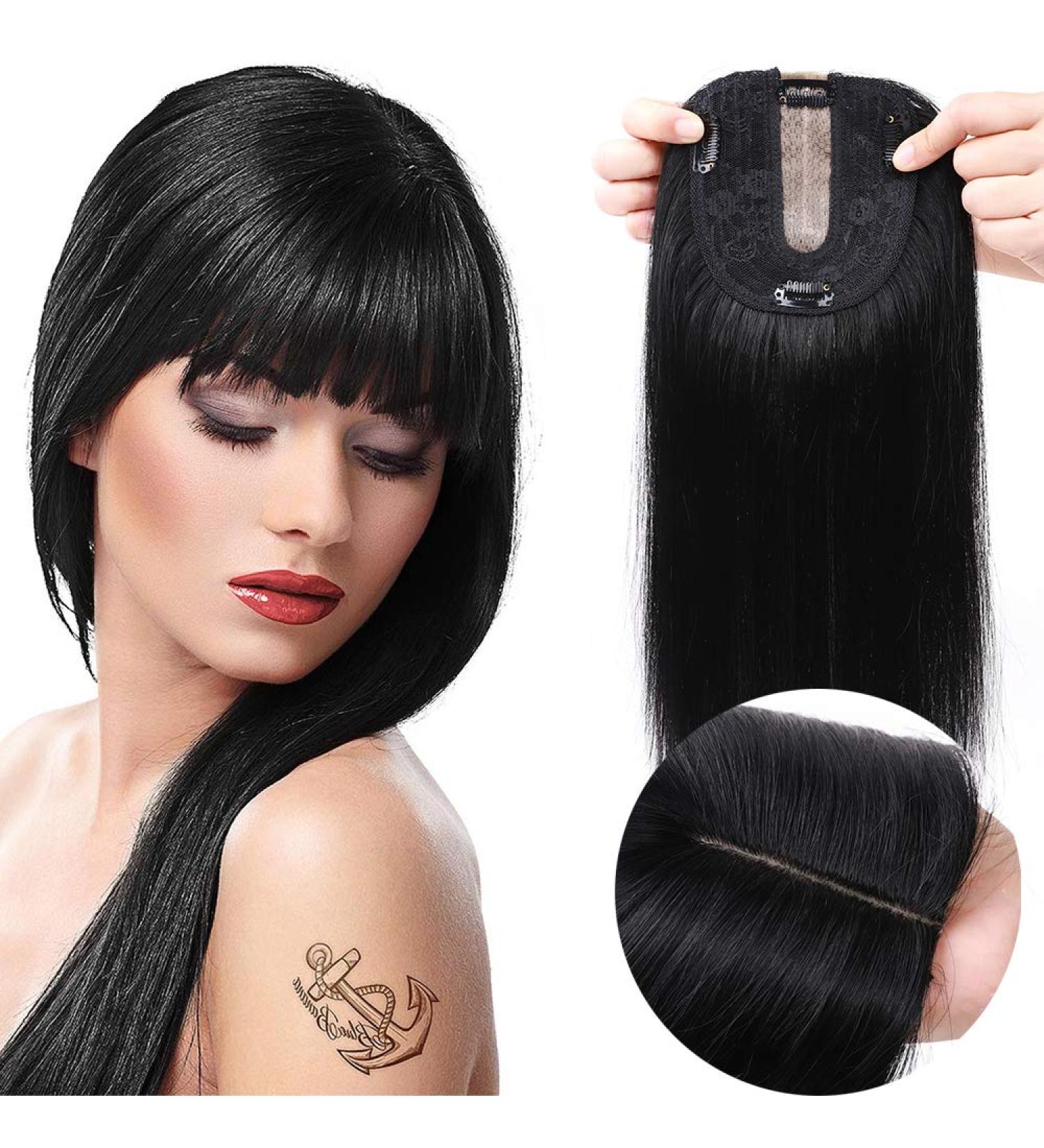 6" SEGO Real Remy Human Hair Toppers for Thinning Hair Women 2.5 * 9cm CENTRAL SILK BASE One Piece Clip in Hairpieces Extension 130% Density (#1 Jet Black) - Buy Online on GoSupps.com
