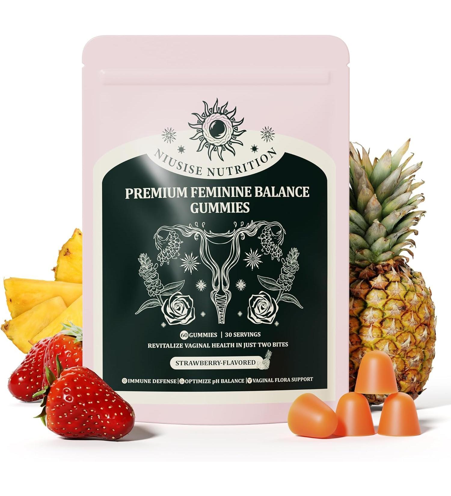 NIUSISE Feminine Balance Gummies Premium Balance Supplement for Women PH Health Immune Support Vegan Gluten-Free - Hawaiian Pineapple - 120 Gummies - 60 Servings 2 Pack. - Buy Online on GoSupps.com