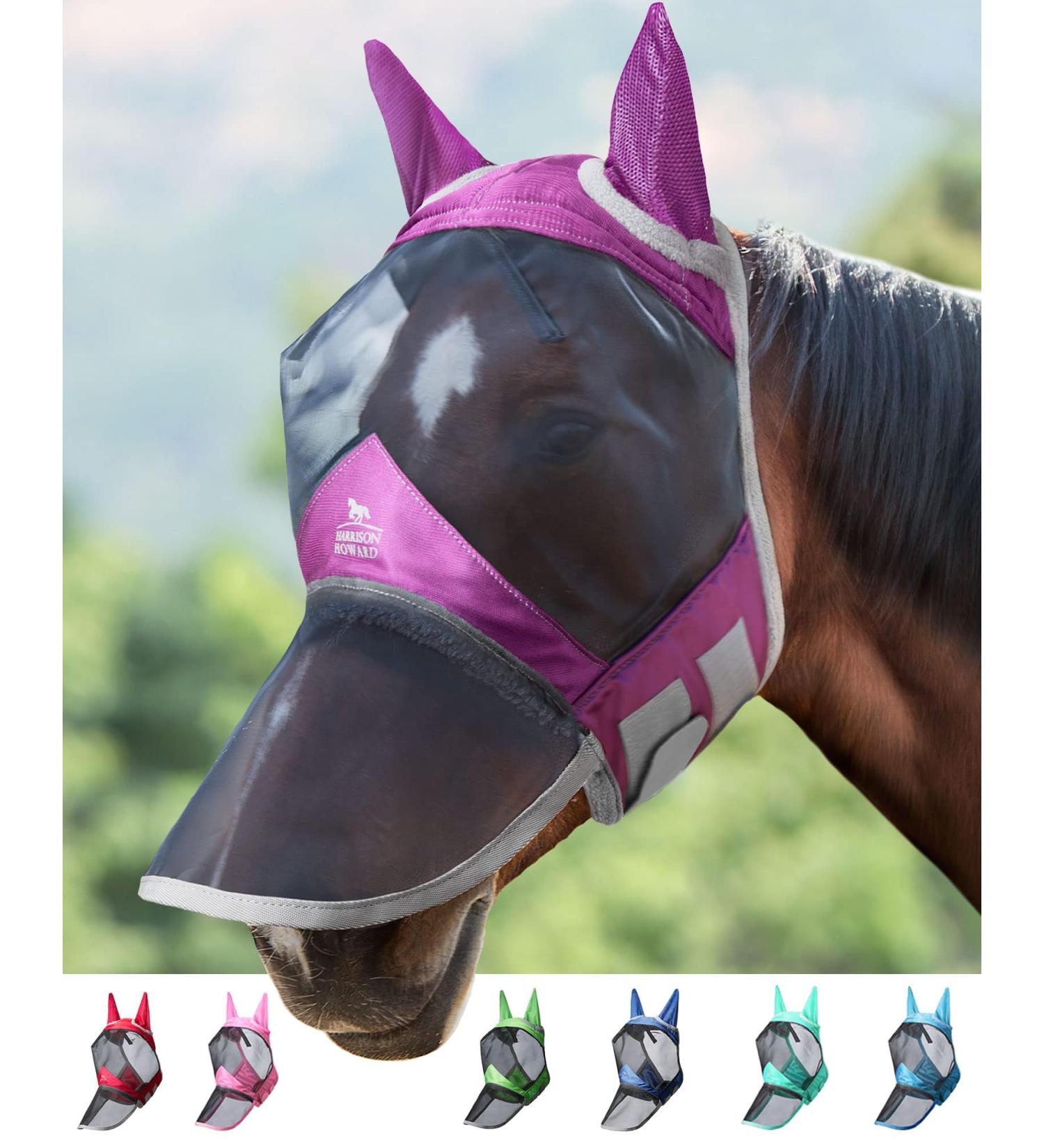 Harrison Howard Caremaster Pro Luminous Horse Fly Mask - Large Eye Space Long Nose & Ears UV Protection - Aquamarin M M - International Shipping Available - Buy Online on GoSupps.com