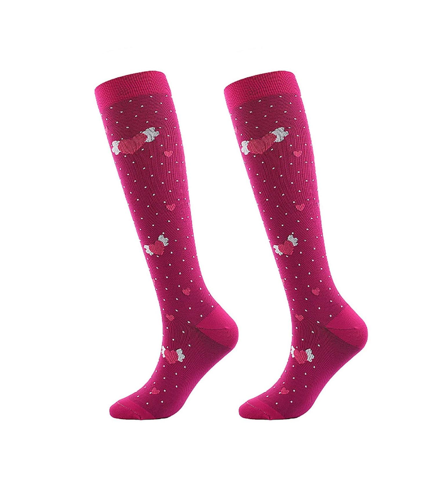 Long Socks Dot Heart Adult Compression Stockings Anti-Friction Anti-Pilling Rose Red S
