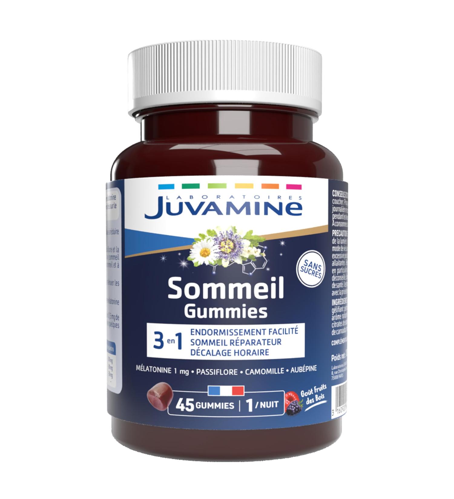 JUVAMINE - Gummies Sommeil- Endormissement facilit - Sommeil r parateur - D calage horaire - Passiflore - Camomille - Aub pine - M latonine - 45 Gummies - Fabriqu en France - Buy Online on GoSupps.com
