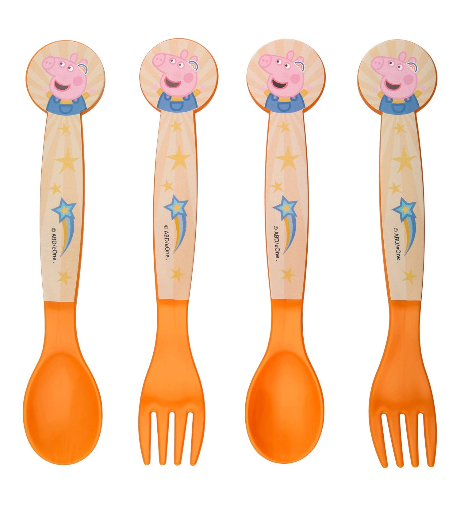 Thenoo 2x Children's Cutlery Set - Peppa Pig Fork & Spoon - Reusable Plastic Kids Cutlery - International Shipping Available - Buy Online on GoSupps.com