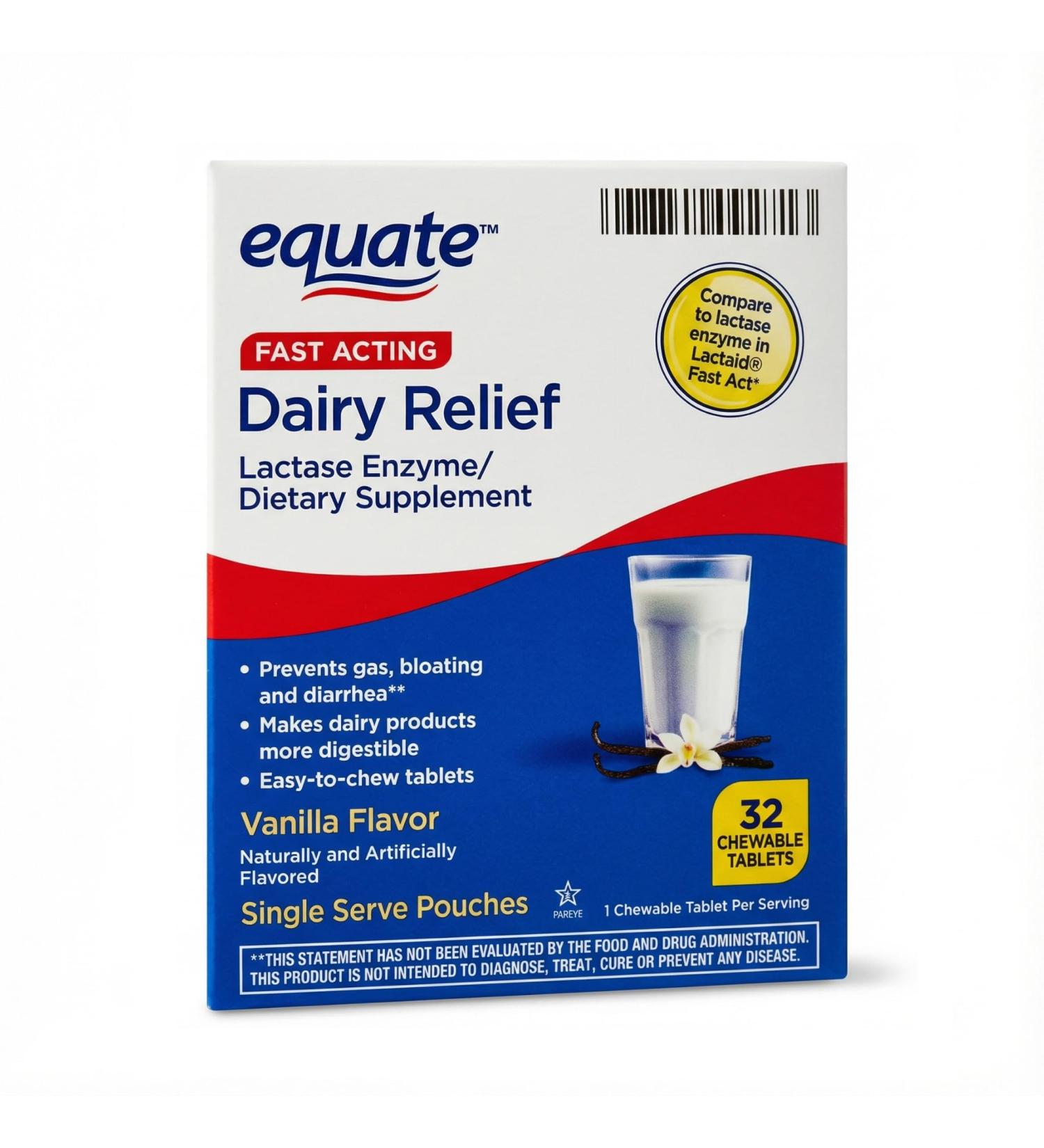 Dairy Relief 32 Chewable Tablets Lactase for Lactose Intolerance Pills Lactase Enzyme Lactose Pills Dairy Pills for Lactose Intolerance (Pack of 1) - Buy Online on GoSupps.com