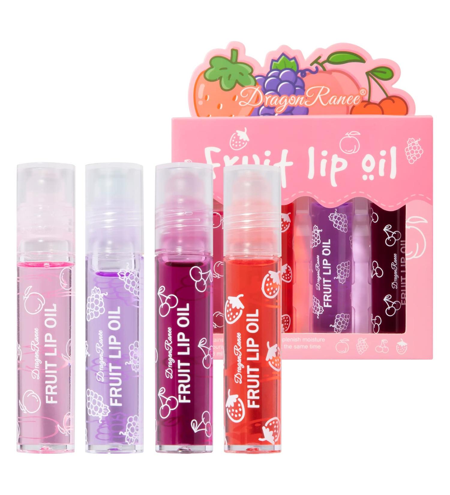 Greoer 4 Pieces Lip Balm Lip Oil Set Fruit-flavored Moisturizing Lip Gloss Plumping Lip Gloss Crystal Jelly Liquid Lipstick for Women and Girls Peach Strawberry Grape Cherry 1 count (Pack of 4) - Buy Online on GoSupps.com