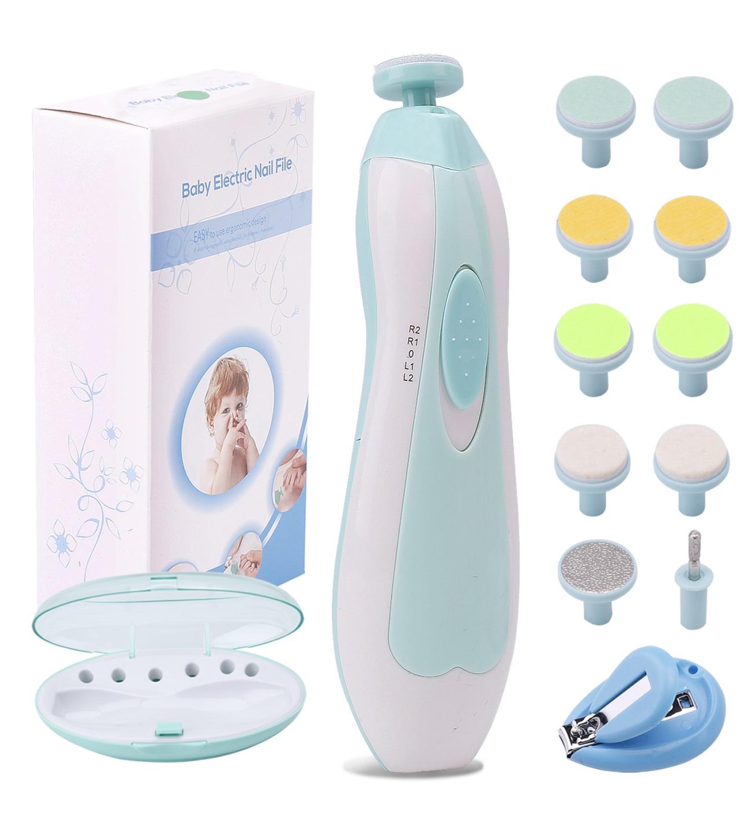 Electric Baby Nail File Trimmer with LED Light and 10 Grinding Heads - Safe Manicure Set for Infants, Toddlers, Kids, and Women - Buy Online on GoSupps.com