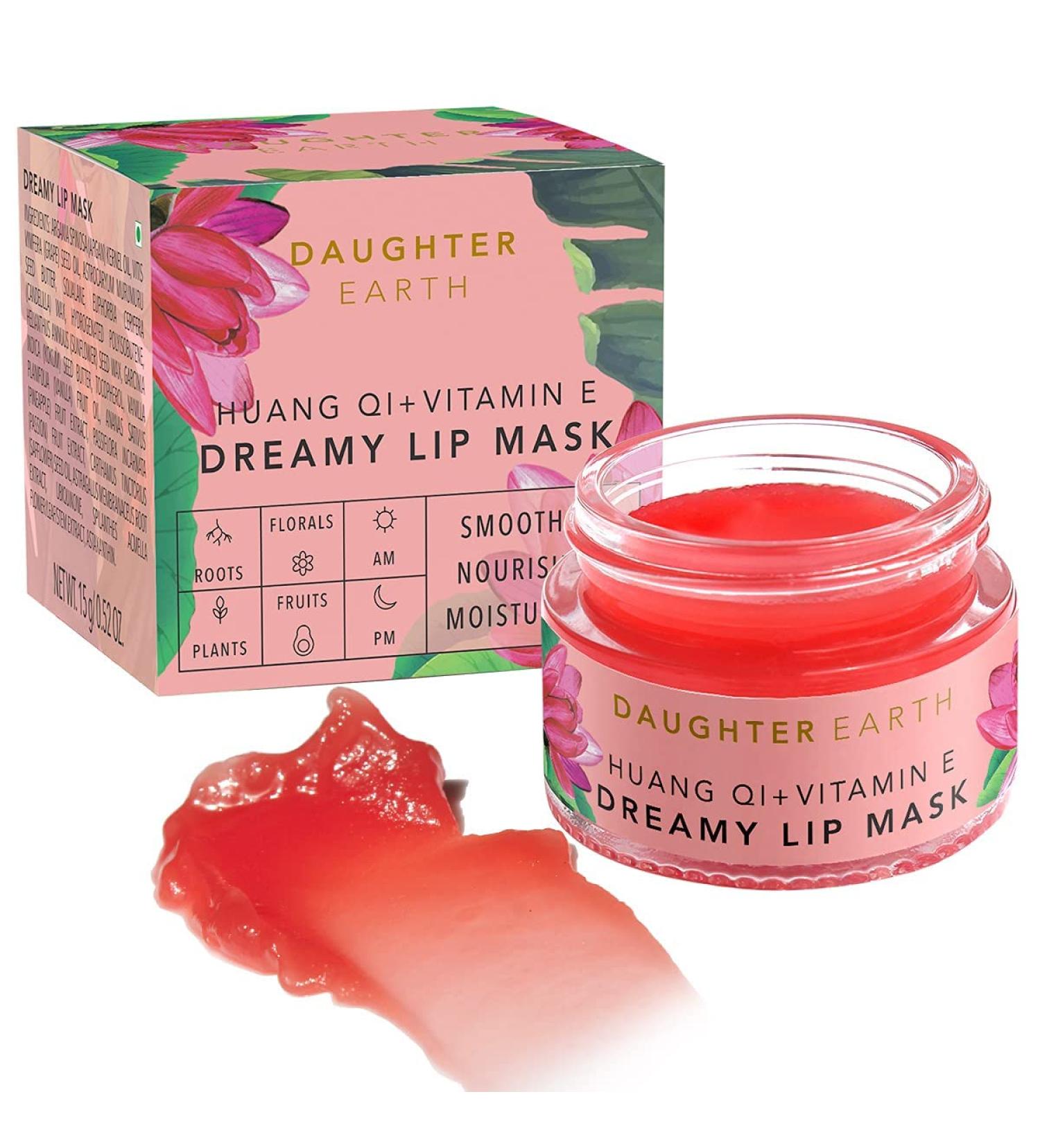 DAUGHTER. EARTH Dreamy Lip Mask | Lip Balm With Vitamin E and Huang Qi | Pink Glossy Finish | Smoothens Nourishes & Moisturize | Hydration Lock Primer For Plump Lips| Overnight Mask For Softness-15 gm - Buy Online on GoSupps.com