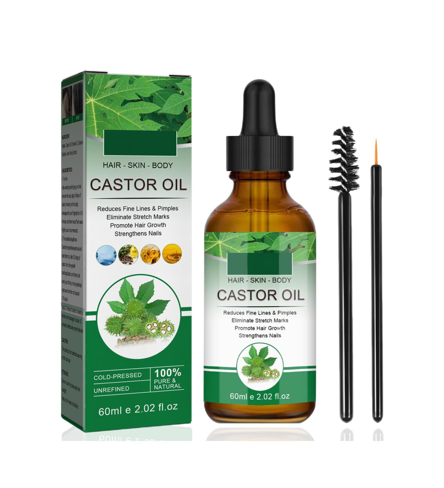 Organic Castor Oil Hair Growth Serum - Cold Pressed for Stronger Hair, Eyebrows, Eyelashes, Nails & Skin - Buy Online on GoSupps.com