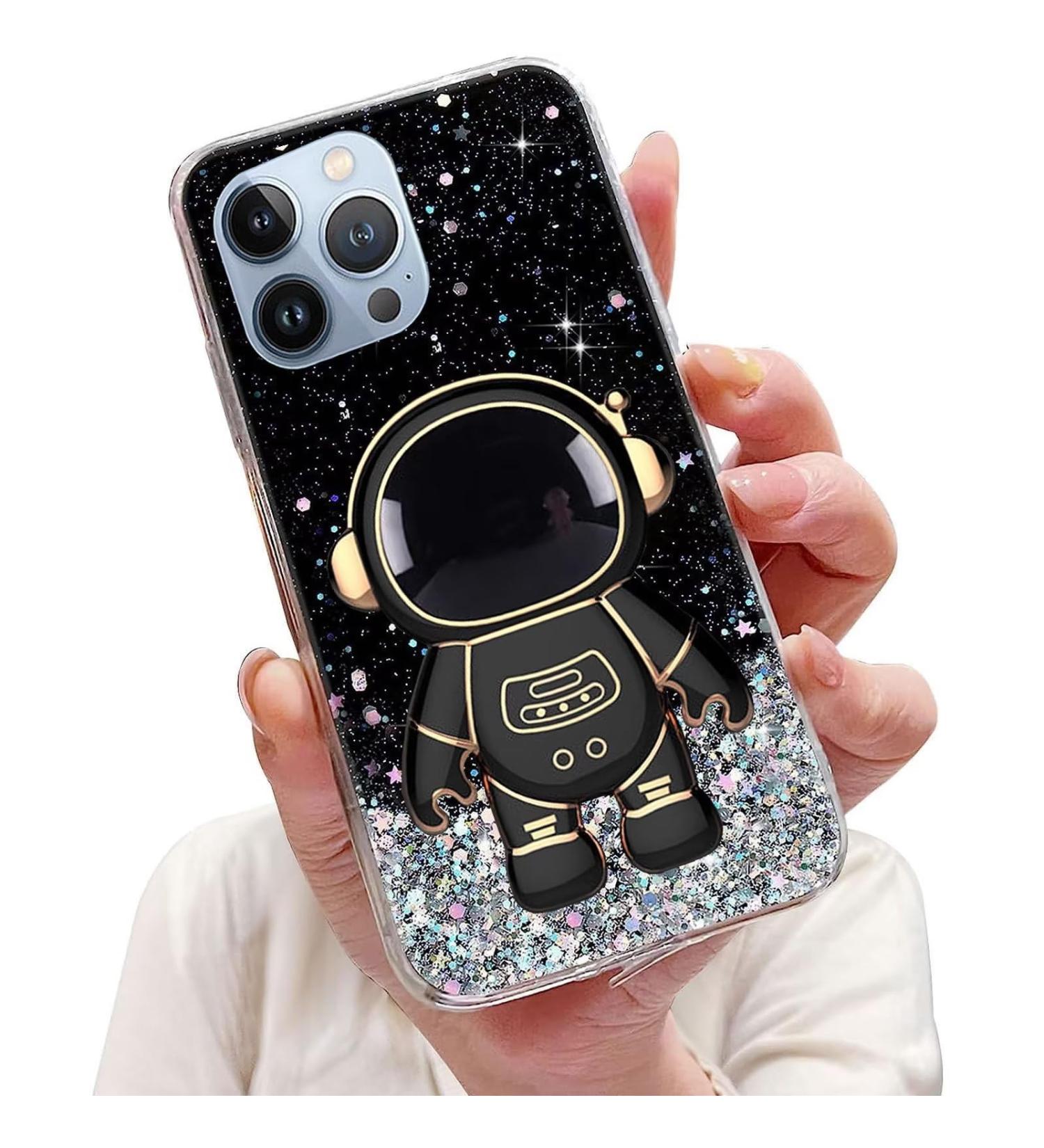 Buy Tivenfezk Nadoli iPhone 13 Pro Astronaut Stand Shell | Glitter Soft Silicone Cover - Black - International Shipping Available - Buy Online on GoSupps.com
