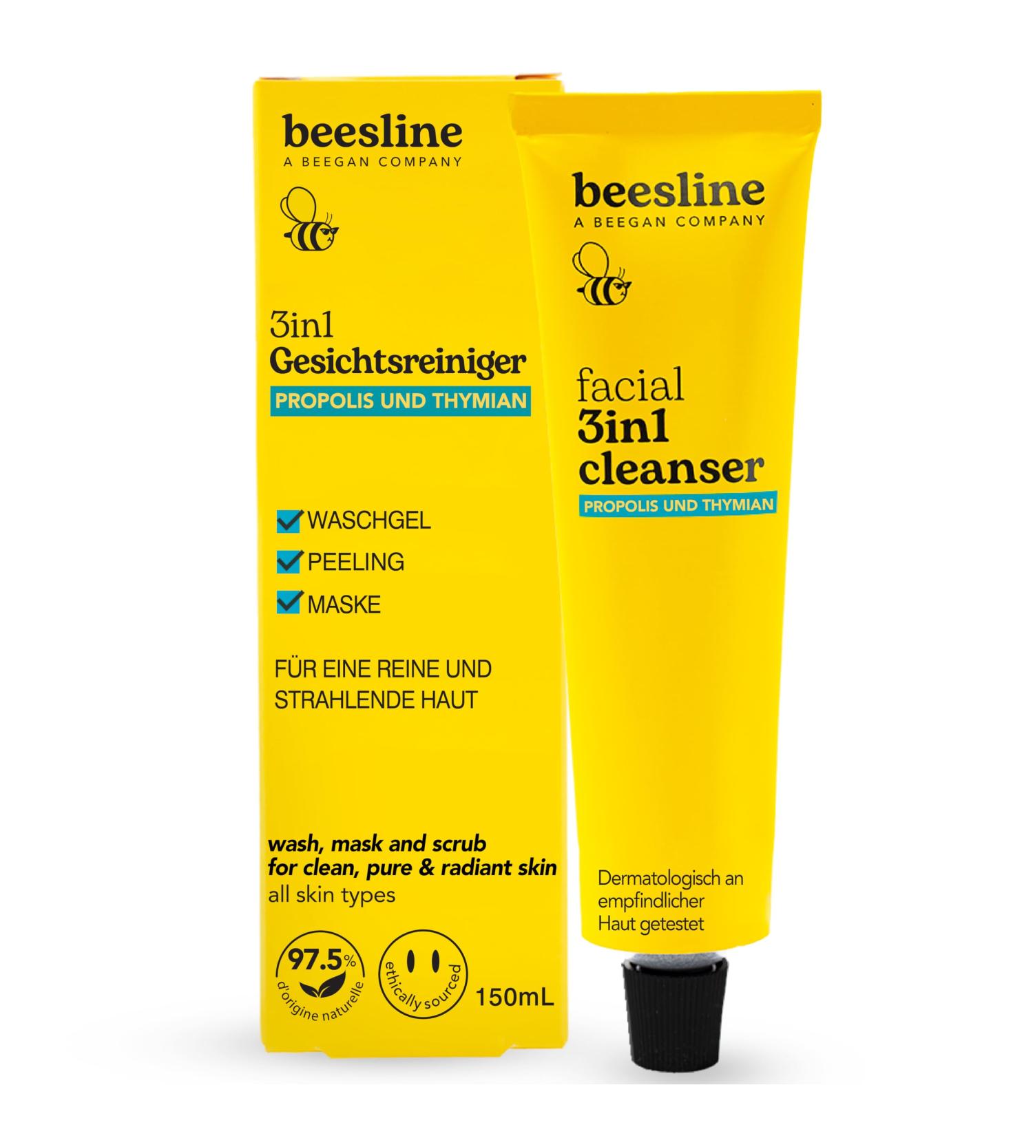 BEESLINE 3 in 1 Facial Cleanser - Propolis & Thyme - Cleansing Gel with Bee Resin and Thyme - Cleansing Gel for Impure Skin - Facial Cleansing Treatment - Beegan - Buy Online on GoSupps.com
