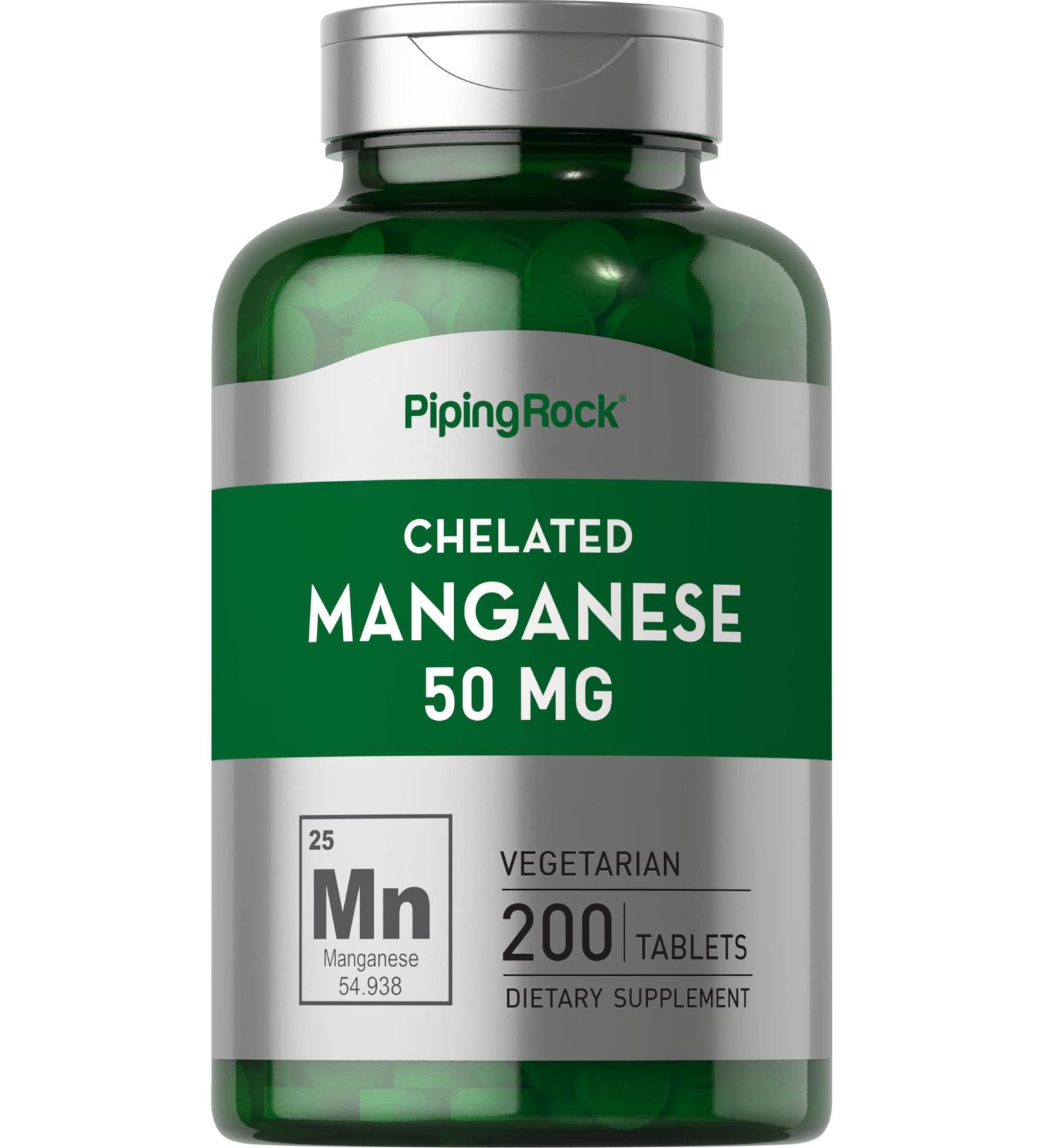 Chelated Manganese 50mg - 200 Tablets | Manganese Gluconate Supplement | Vegetarian, Non-GMO, Gluten-Free - Buy Online on GoSupps.com