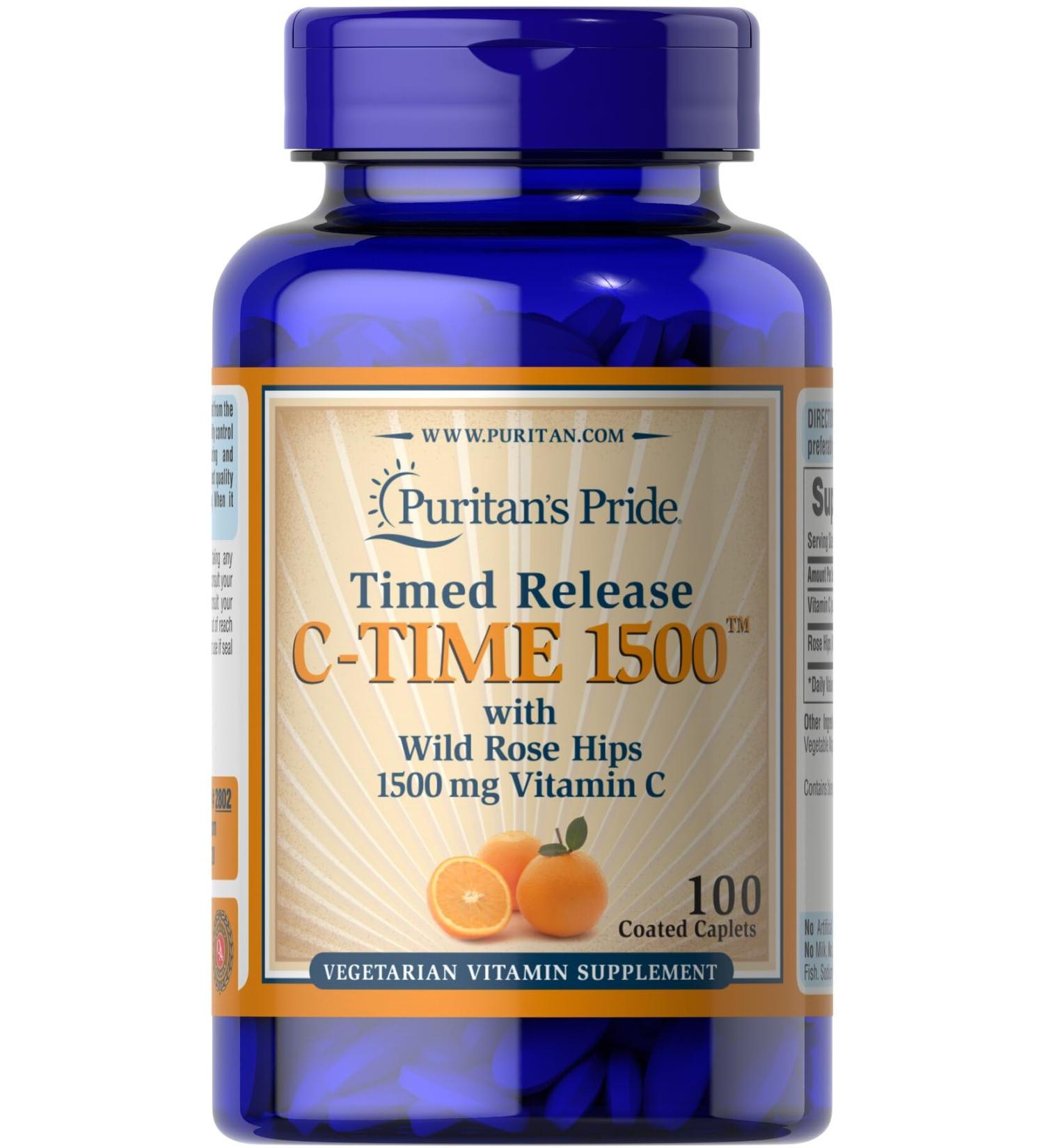 Puritan's Pride Vitamin C 1500mg Timed Release with Rose Hips 100 Caplets - Buy Online on GoSupps.com
