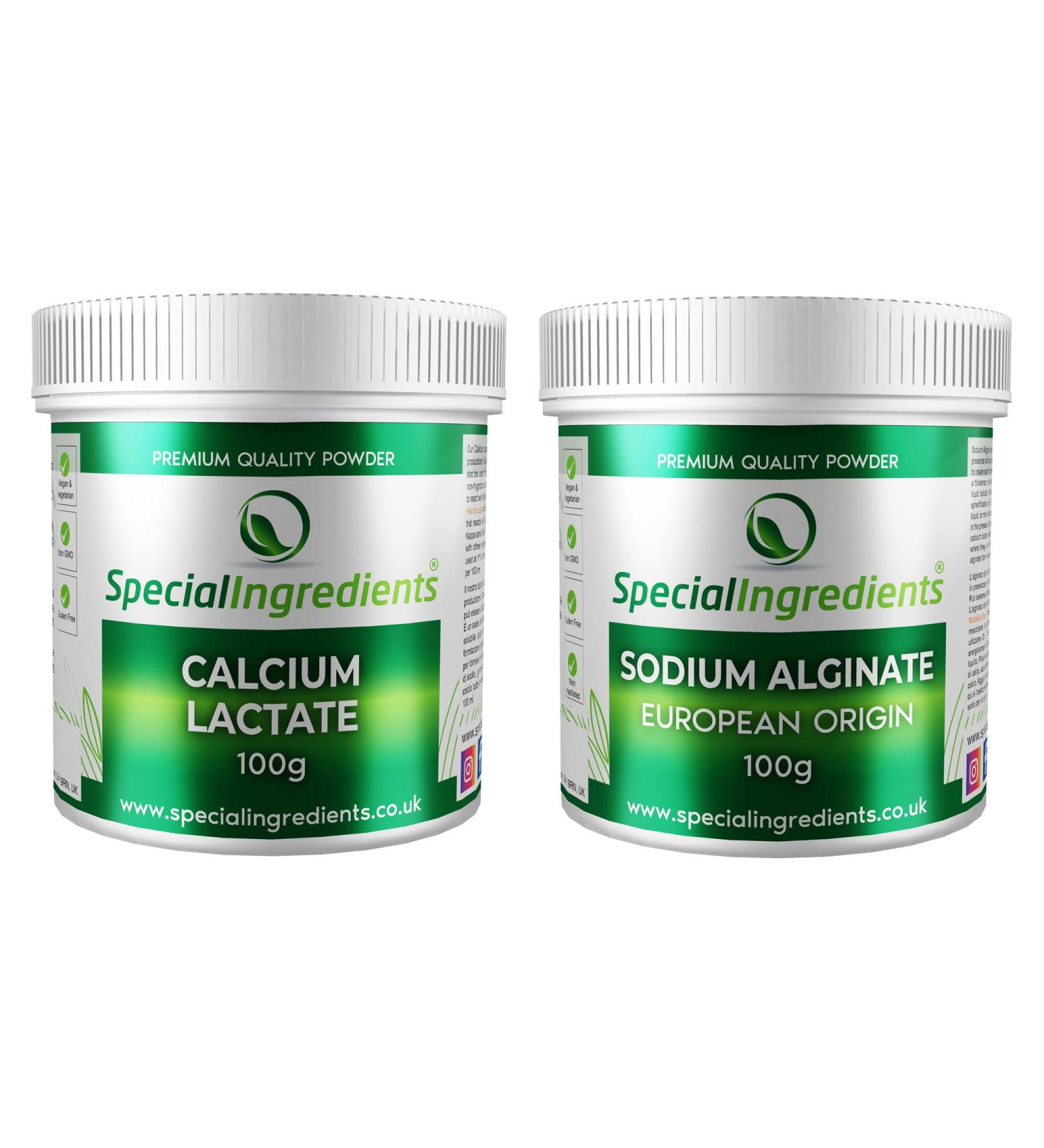  Special Ingredients Special Ingredients Calcium Lactate & Sodium Alginate 2x100g - Molecular Gastronomy Kit for Spherification & Reverse Spherifi - Buy Online on GoSupps.com