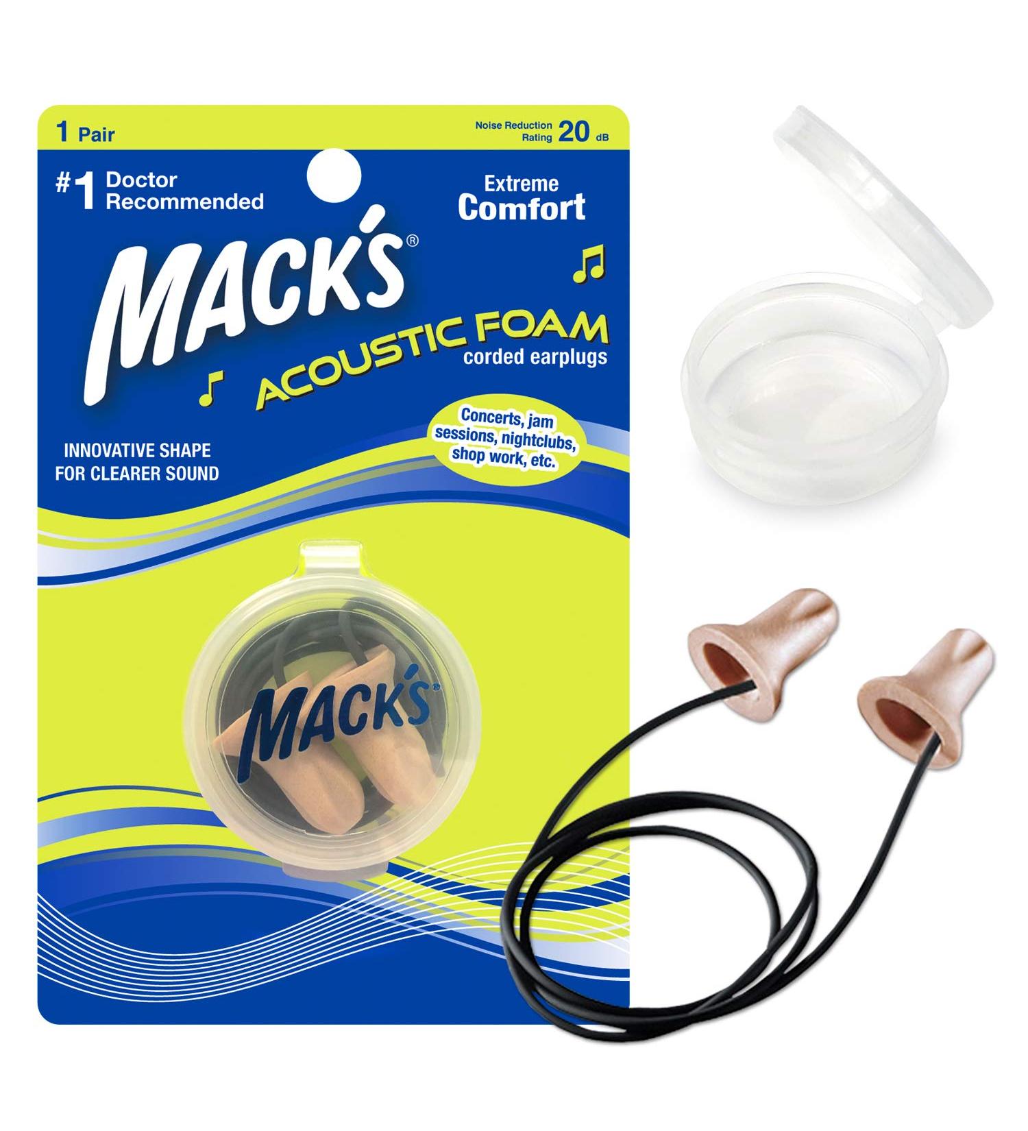 Mack s Acoustic Foam Earplugs - Comfortable Corded Earplugs for Concerts & Loud Events with Travel Case - Buy Online on GoSupps.com