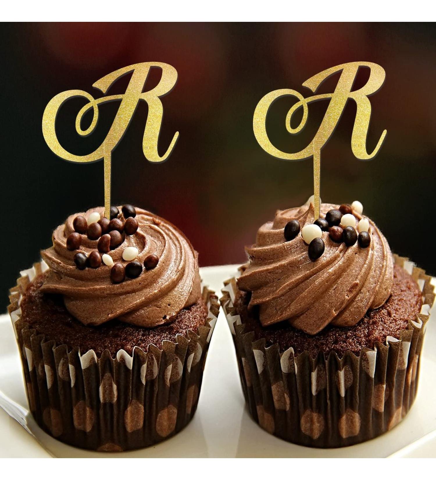 Initial R Cupcake Toppers Wedding Letter Monogram Name For Wedding Engagement Decorations Elegant Flower Wreath Personalized 26Letters Birthday Gifts 6PCS Style-4 - Buy Online on GoSupps.com