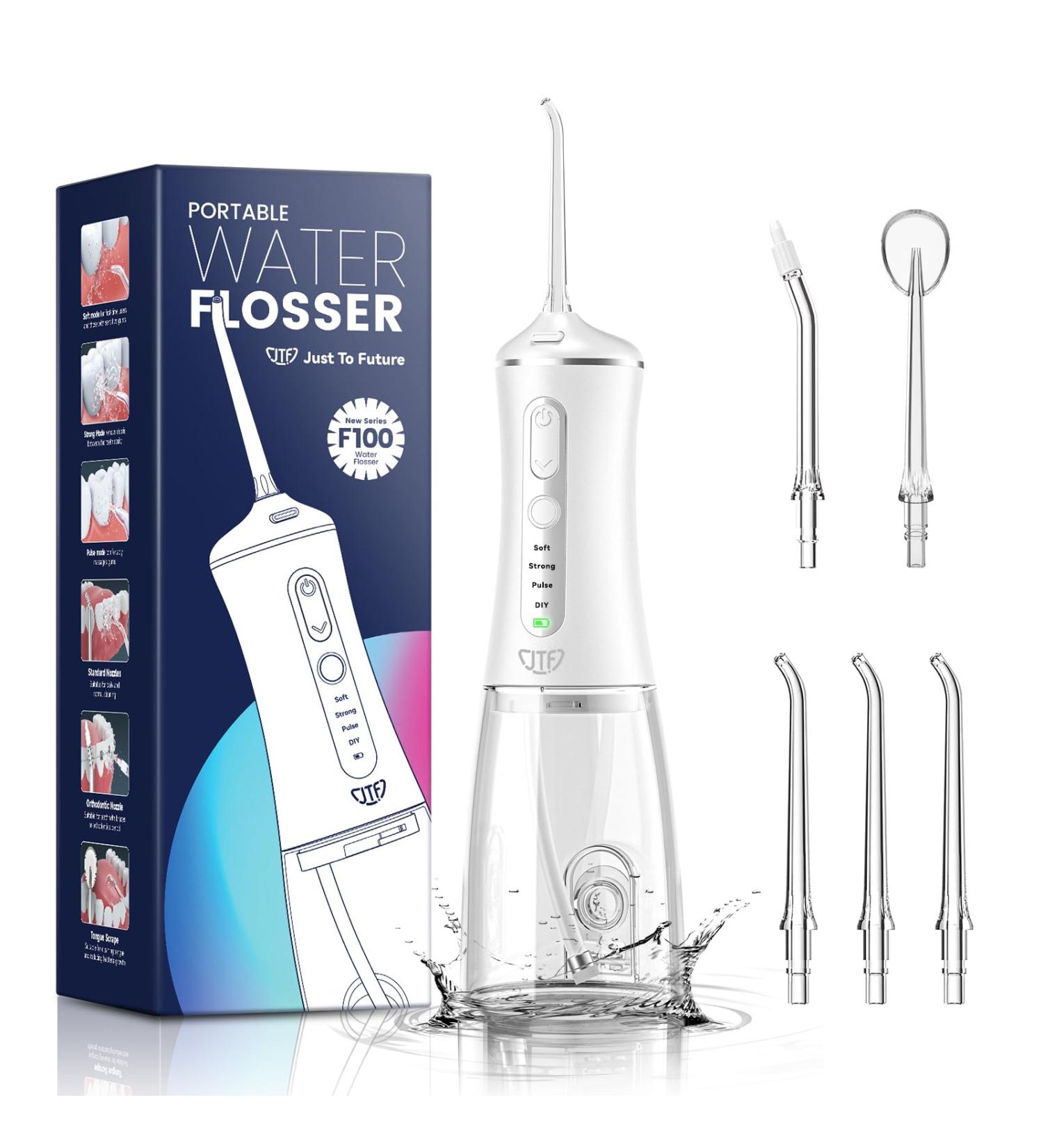 Mouth Shower JTF Electric Tooth Cleaner | Water Flosser with 4 Modes 5 Nozzles 300ml Tank & USB-C Recharge - Ultimate Oral Hygiene Solution - Buy Online on GoSupps.com