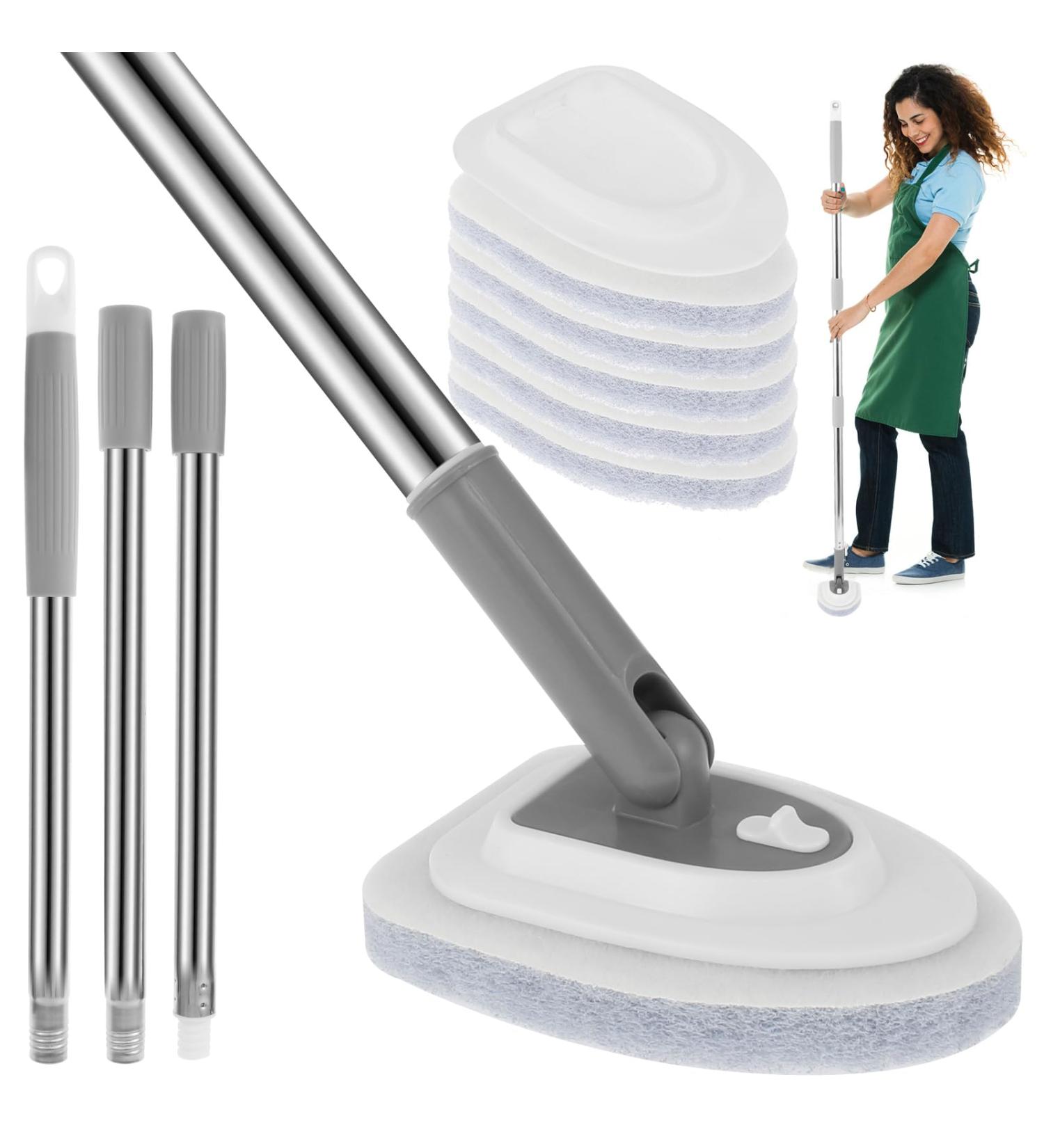 Shower Cleaning Brush with Long Handle 180 Rotatable Tile Tub Shower Scrubber with 5 Replaceable Pads Adjustable Long Handled Scrub Brush for Cleaning Shower Bathroom Cleaner Brush - Buy Online on GoSupps.com