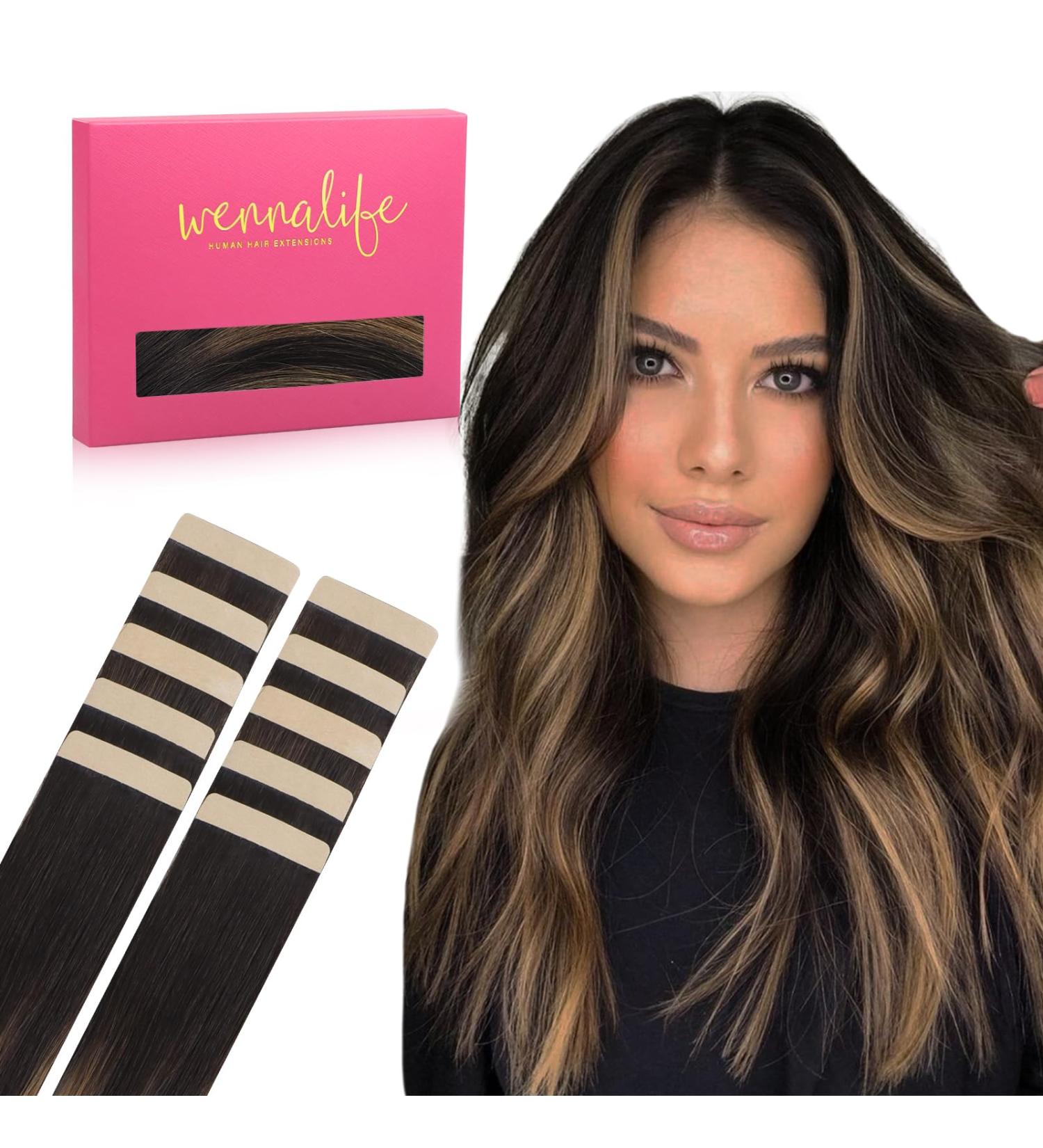 Buy Salife Tape Extensions - Real Hair Balayage Natural Black to Chestnut Brown - 10Pcs 35cm Invisible Tape In Extensions - Buy Online on GoSupps.com