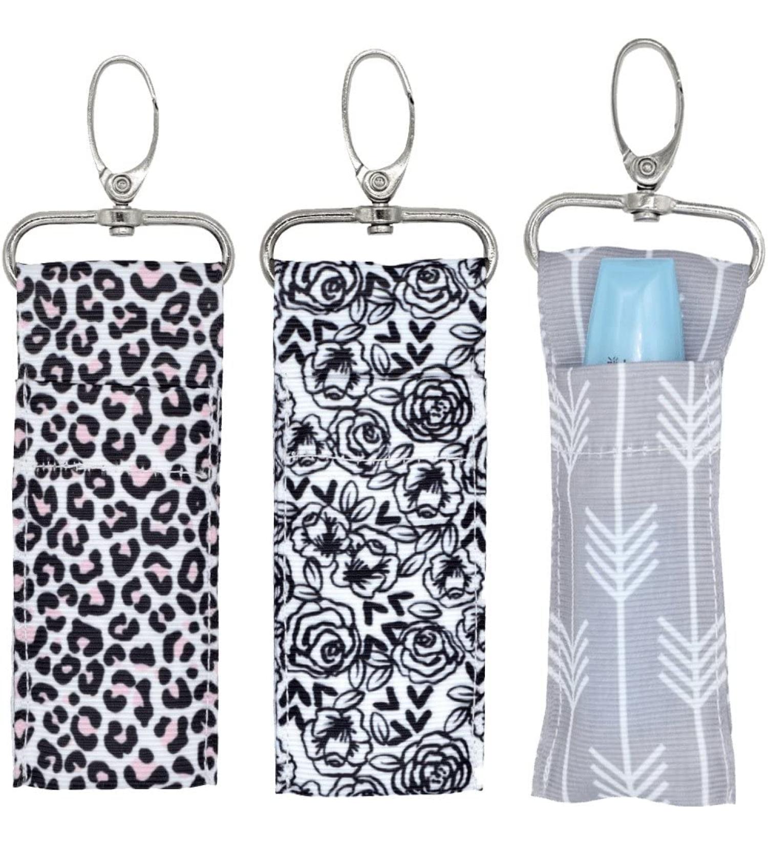  Wudaizhi 3pcs Lip Balm Bag Chapstick Bag Keyring Colourful Print Redistick Bag with Buckle for Women - Buy Online on GoSupps.com