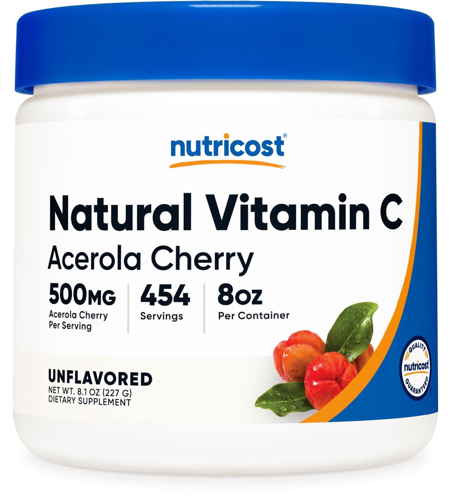 Nutricost Natural Vitamin C - Acerola Cherry Powder 0.5 LB - Gluten Free & Non-GMO 8 Ounce (Pack of 1) - Buy Online on GoSupps.com