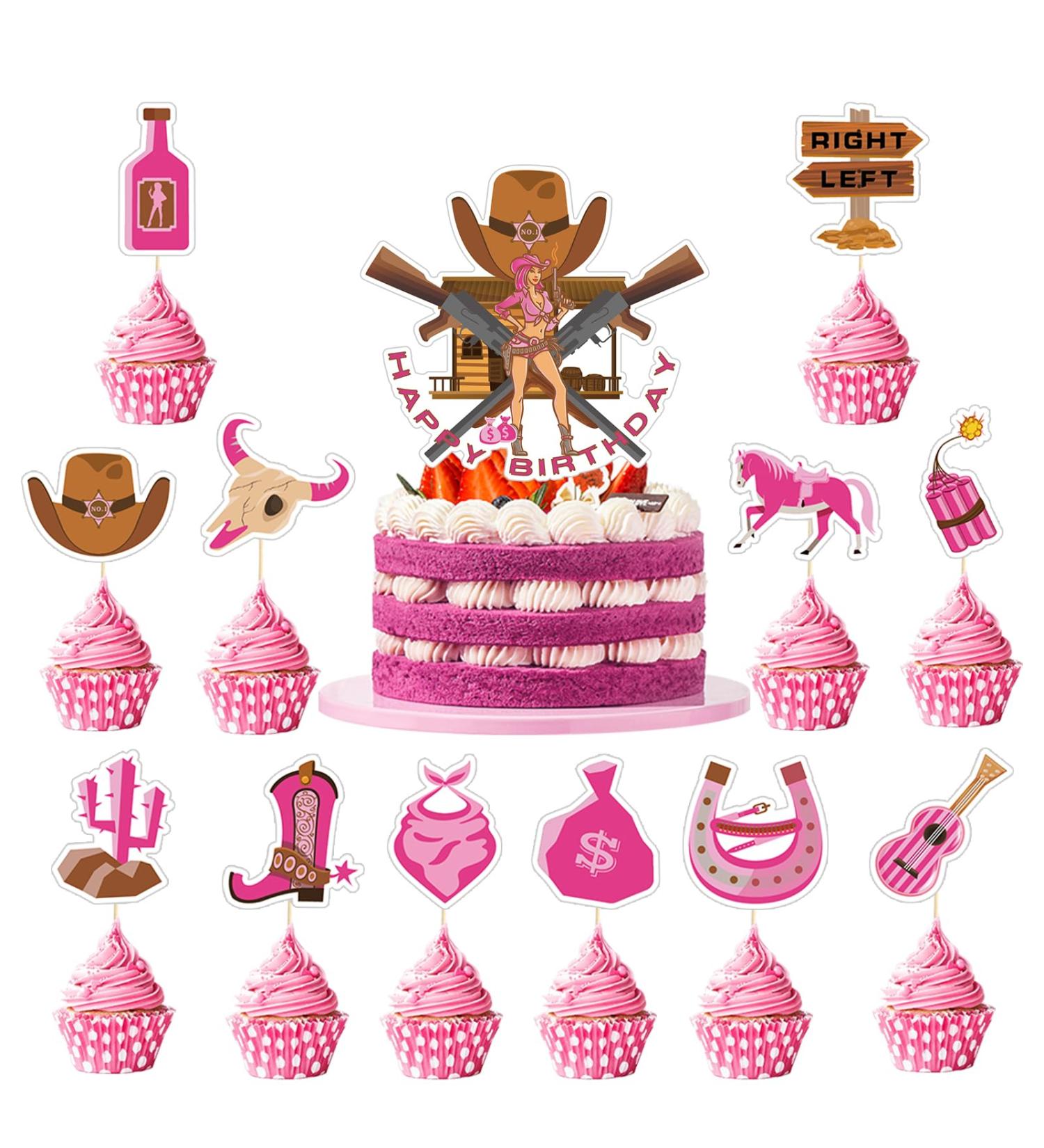 Qpout 25pcs Cowgirl Cupcake Toppers Western Cake Toppers Pink Hat and Boot Cactus Cupcake Cowboy Cowgirl Party Decorations Wild West Farm Western Happy Birthday Cupcake Toppers Preppy Horse Decor - Buy Online on GoSupps.com