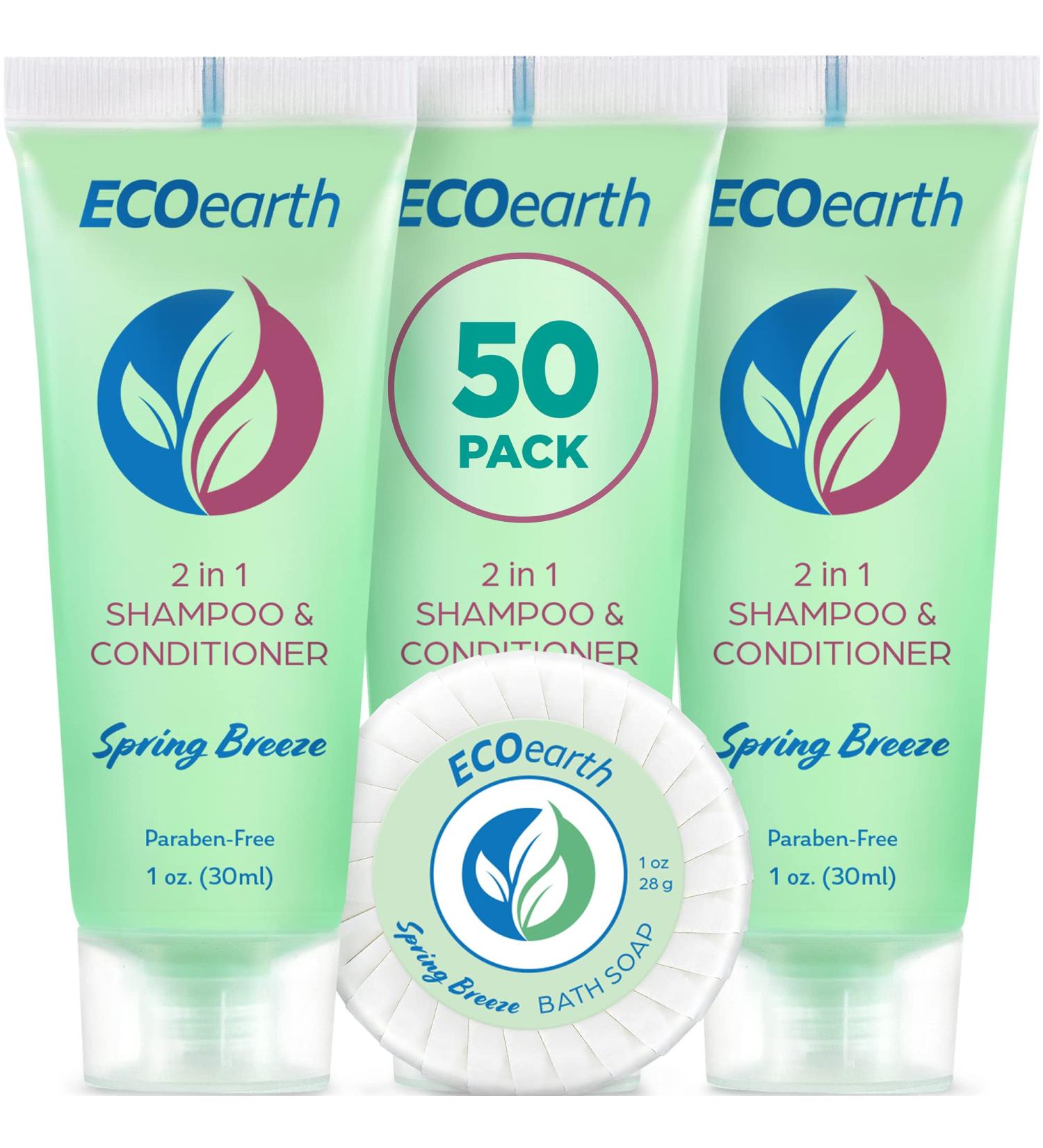 EcoEarth Round Soap Bars 2in1 Shampoo & Conditioner Set - 100 Eco-Friendly Hotel Toiletries (Spring Breeze 2 pcs - Buy Online on GoSupps.com