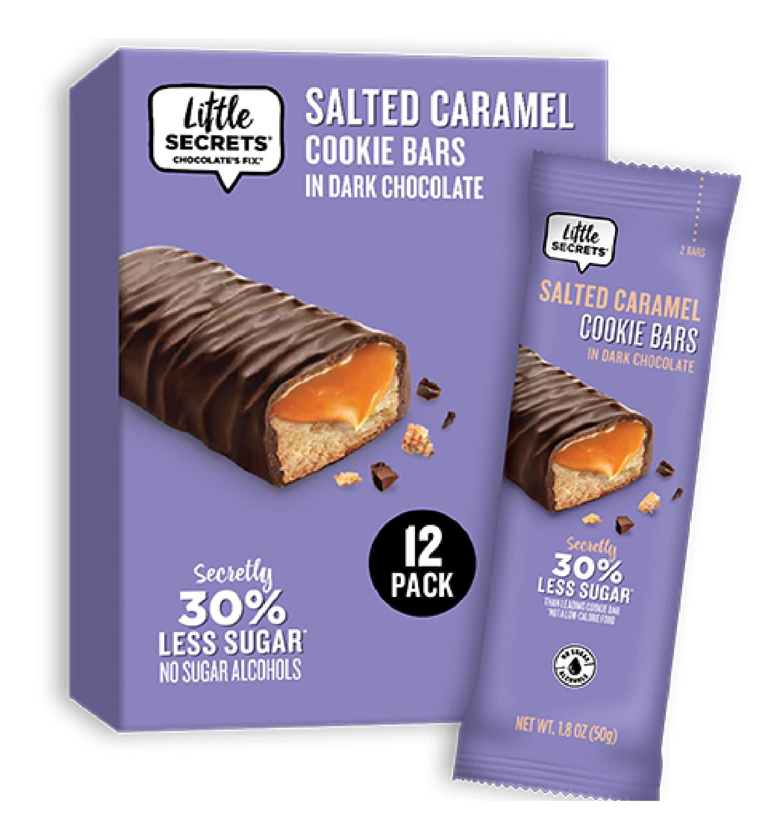 Little Secrets Dark Chocolate Cookie Bars with Salted Caramel - 12 Pack (1.8 oz Each) - Buy Online on GoSupps.com