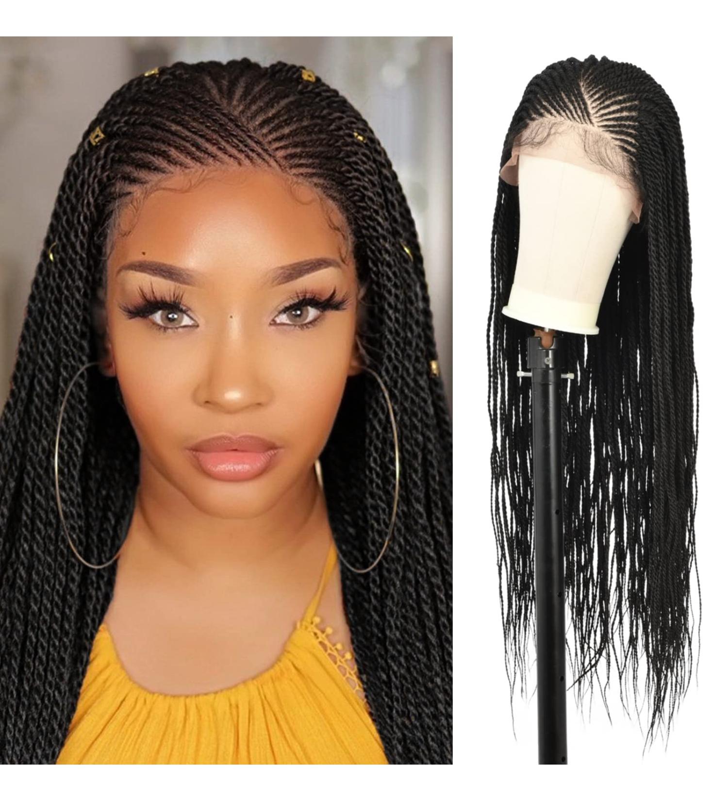 Brinbea 13X6 Lace Front Braided Wig | Premium 30 Synthetic Black Cornrow Hair Wig with Baby Hair | Twist Braids for Women - Buy Online on GoSupps.com