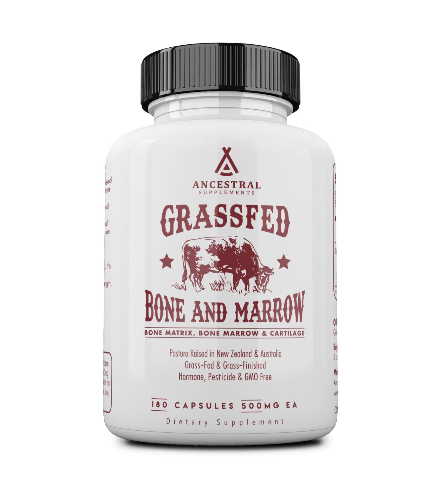 Ancestral Supplements Grass Fed Beef Bone and Marrow Capsules - Joint & Oral Health Support - Non-GMO Whole Bone Extract - 180 Count - Buy Online on GoSupps.com