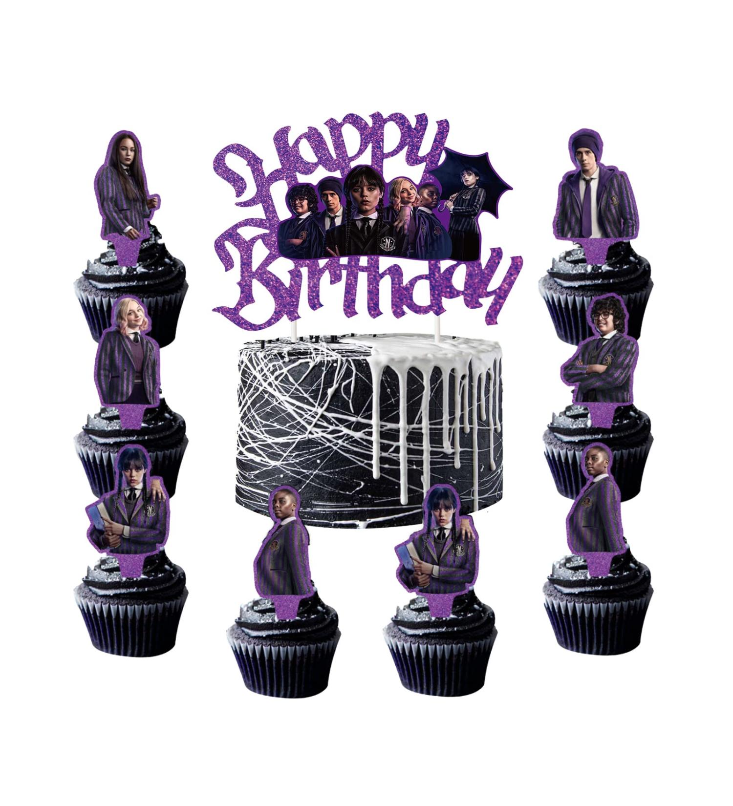 Wednesday Party Addams Cake Topper Cupcake Decoration Picks (25pcs sparkling style)