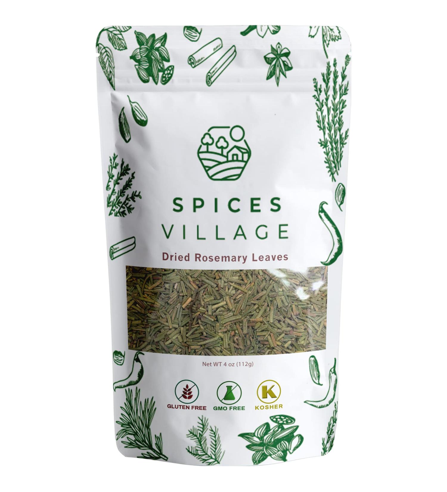 SPICES VILLAGE Dried Rosemary Leaves 4 oz - Pure Mediterranean Seasoning for Cooking & Tea | Kosher, Gluten Free, Vegan, Non GMO - Resealable Bulk Bag - Buy Online on GoSupps.com