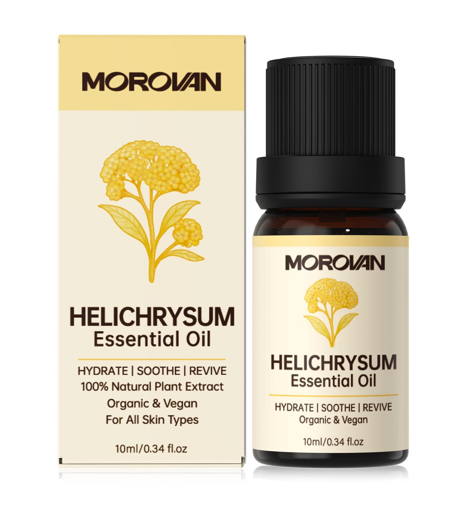Morovan Helichrysum Essential Oil: 100% Pure & Organic Helichrysum Oil for Aromatherapy, Skin Rejuvenation, and Stress Relief | for Both Men & Women | 0.34 oz - Buy Online on GoSupps.com