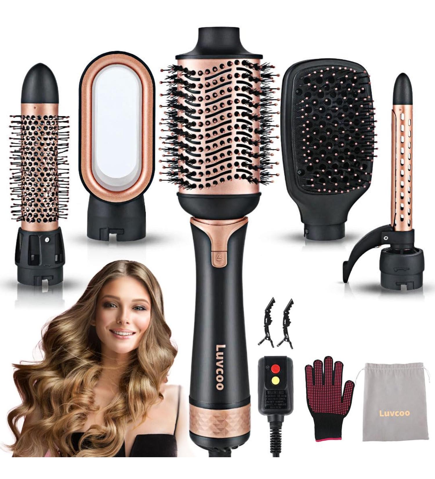 Buy 5-in-1 Blow Dryer Brush - Versatile Ceramic Titanium Hot Air Brush for Drying Straightening Curling & Voluming - Perfect for Women - Black Gold - Buy Online on GoSupps.com