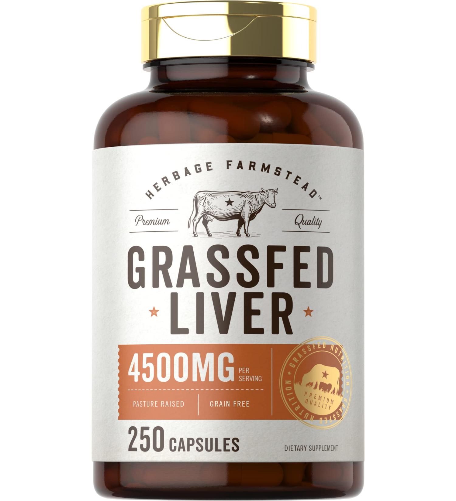 Herbage Farmstead Grassfed Beef Liver Capsules 4500mg | 250 Count | Non-GMO & Gluten-Free - Buy Online on GoSupps.com