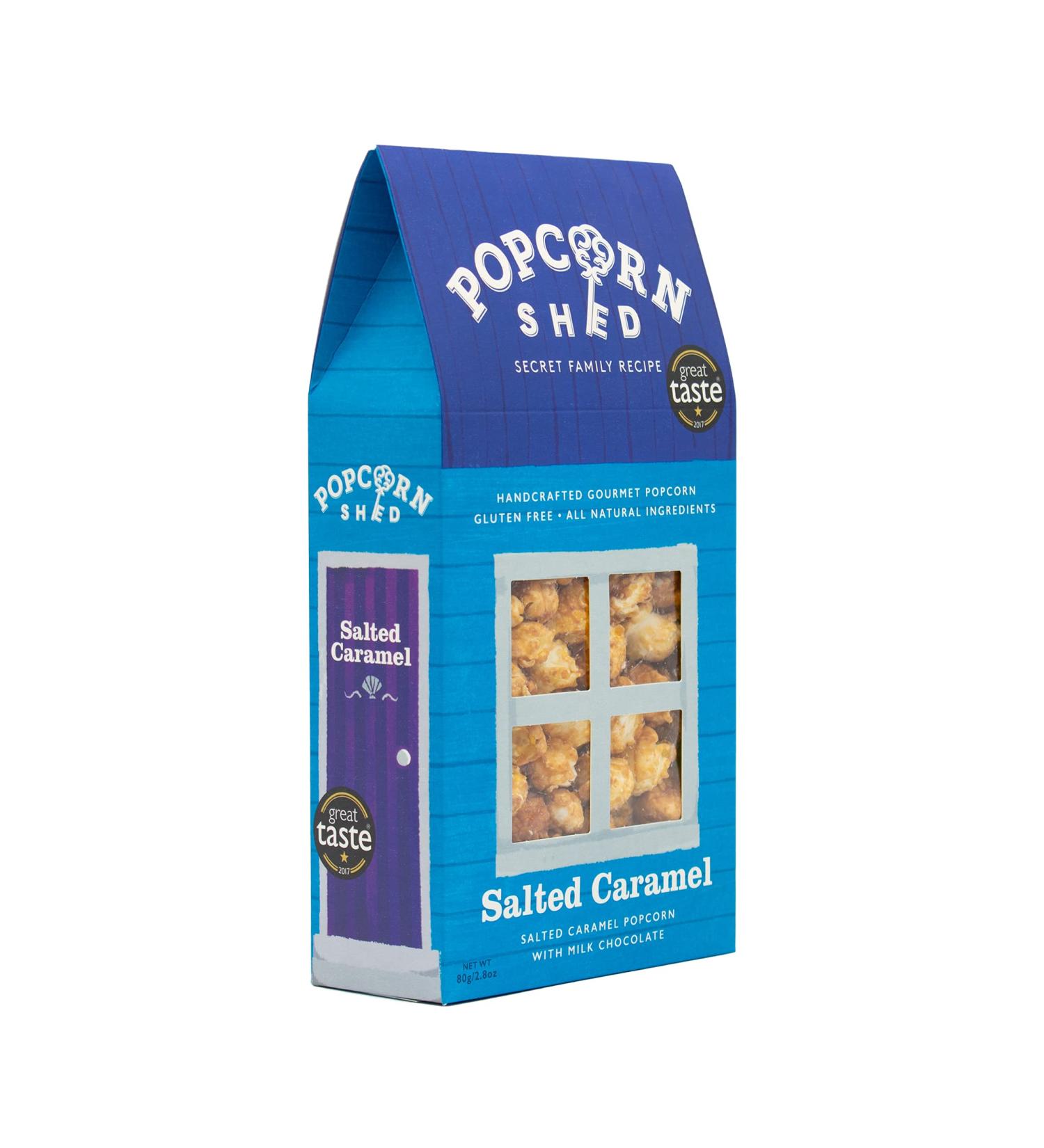 Popcorn Shed Salted Caramel Gourmet Popcorn - 80g Gift Box, Gluten-Free, Vegetarian Snack Blue Milk-Chocolate - Movie Night Essential - Buy Online on GoSupps.com