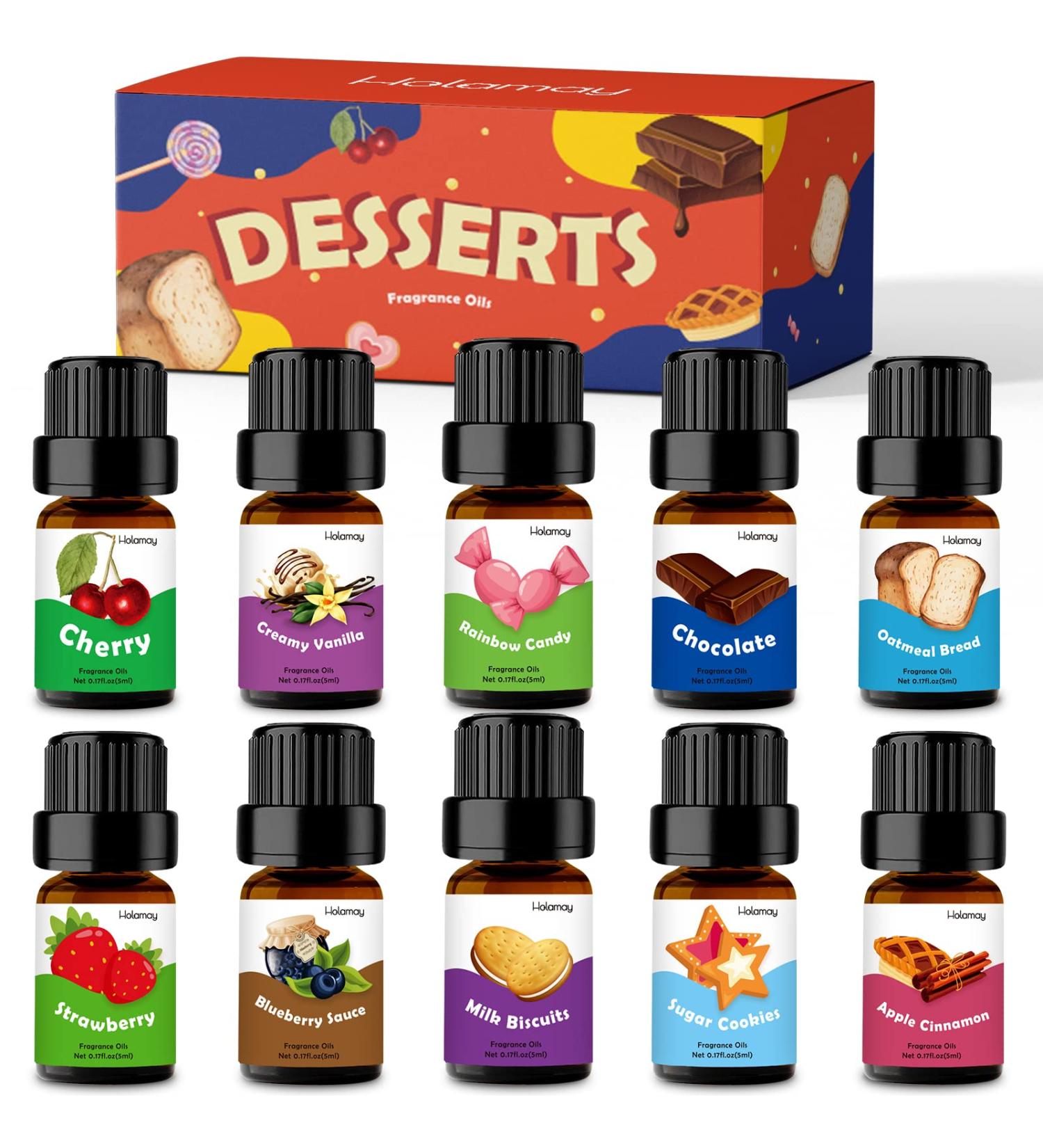 Holamay Dessert Fragrance Oils Set - 10 Sweet Scents for Soap, Candles & Aromatherapy - Vanilla, Apple Cinnamon, Cookies & More - Holiday Essential Oils - Buy Online on GoSupps.com