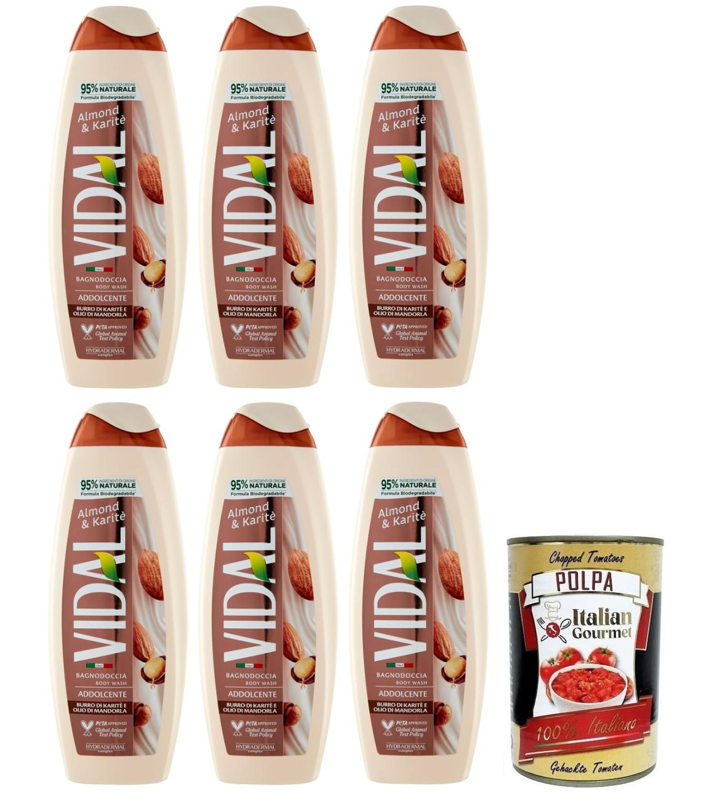  Italian Gourmet E.R. Vidal Almond & Shea Shower Gel with Shea Butter and Almond Oil 500 ml + Tomato Pulp Italian Gourmet Tomato Pulp 400 g Set of 6 - Buy Online on GoSupps.com