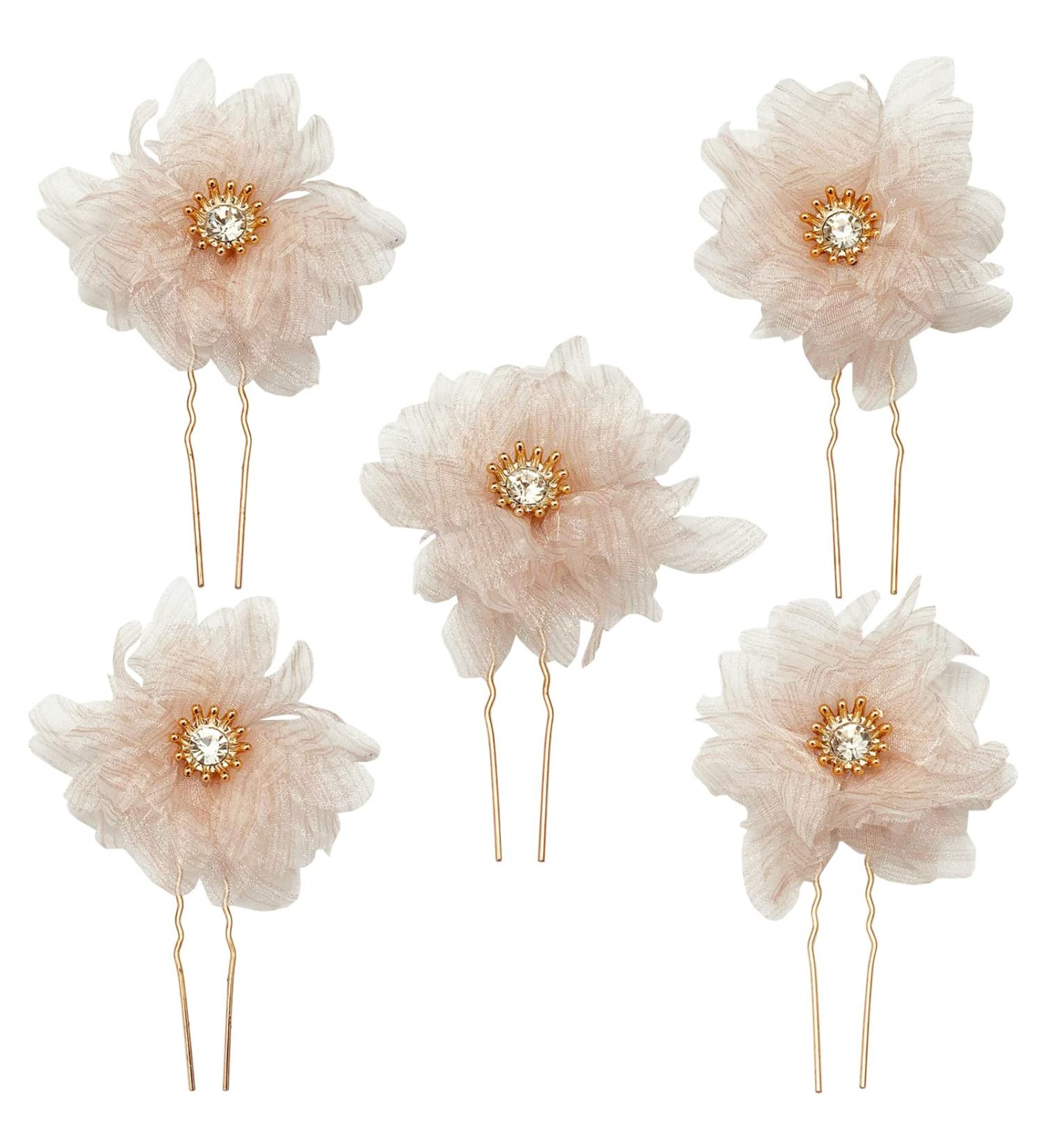 BETITETO Bridal Flower Hair Pins 5 Piece Set | U-Shaped Rhinestone Floral Hair Comb | Wedding Party Accessories (Pink) - Buy Online on GoSupps.com