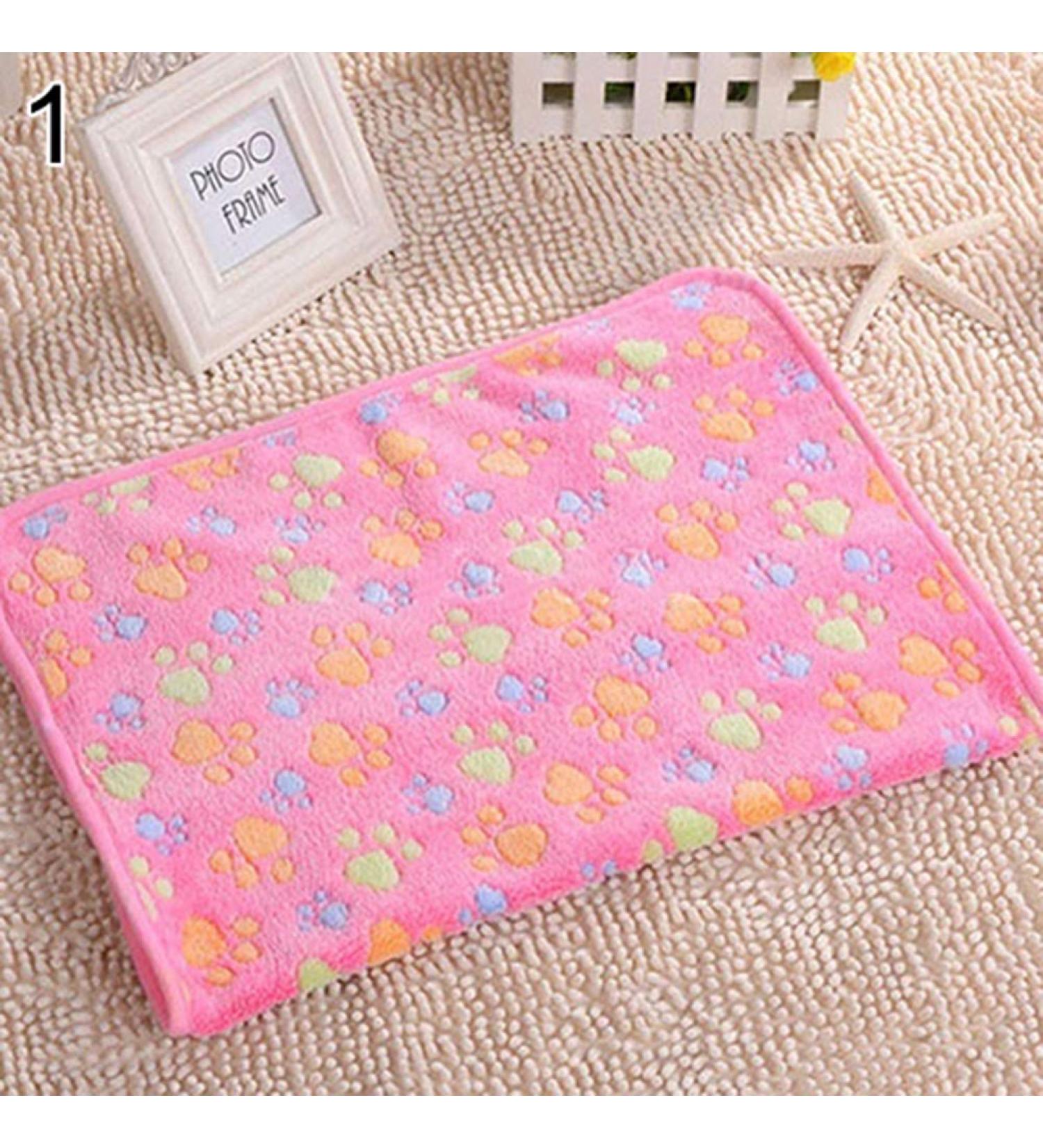 Brave669 Cute Pets Blanket Small Medium Large Warm Paw Print Dog Puppy Fleece Soft Blanket Bed Mat Pink L Large Pink - Buy Online on GoSupps.com