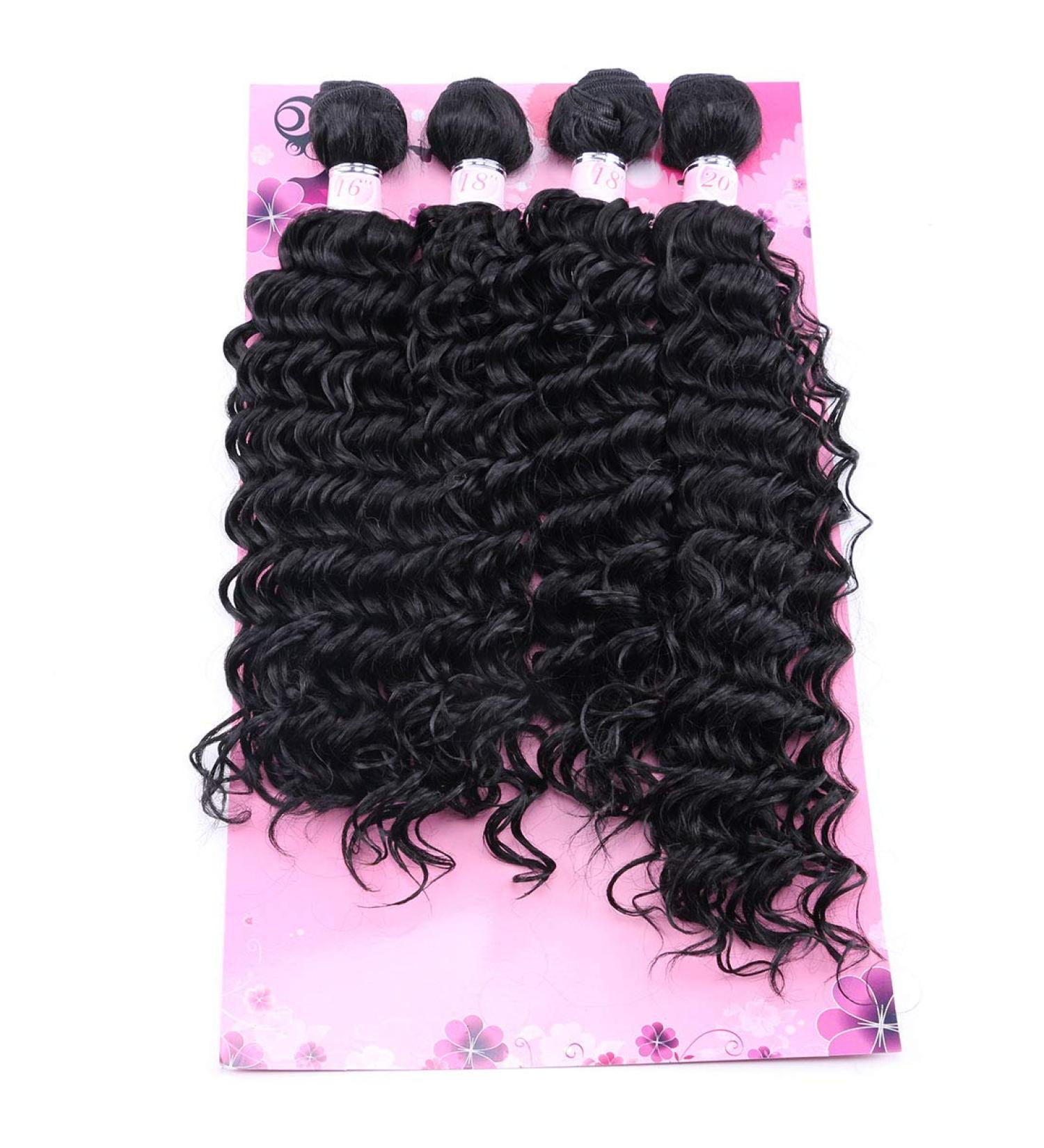 Frelyn Deep Wave Curly Synthetic Hair Weave Bundles 16-20 Inches Black - 4 Pack | High Heat Resistant Soft Fiber - Buy Online on GoSupps.com