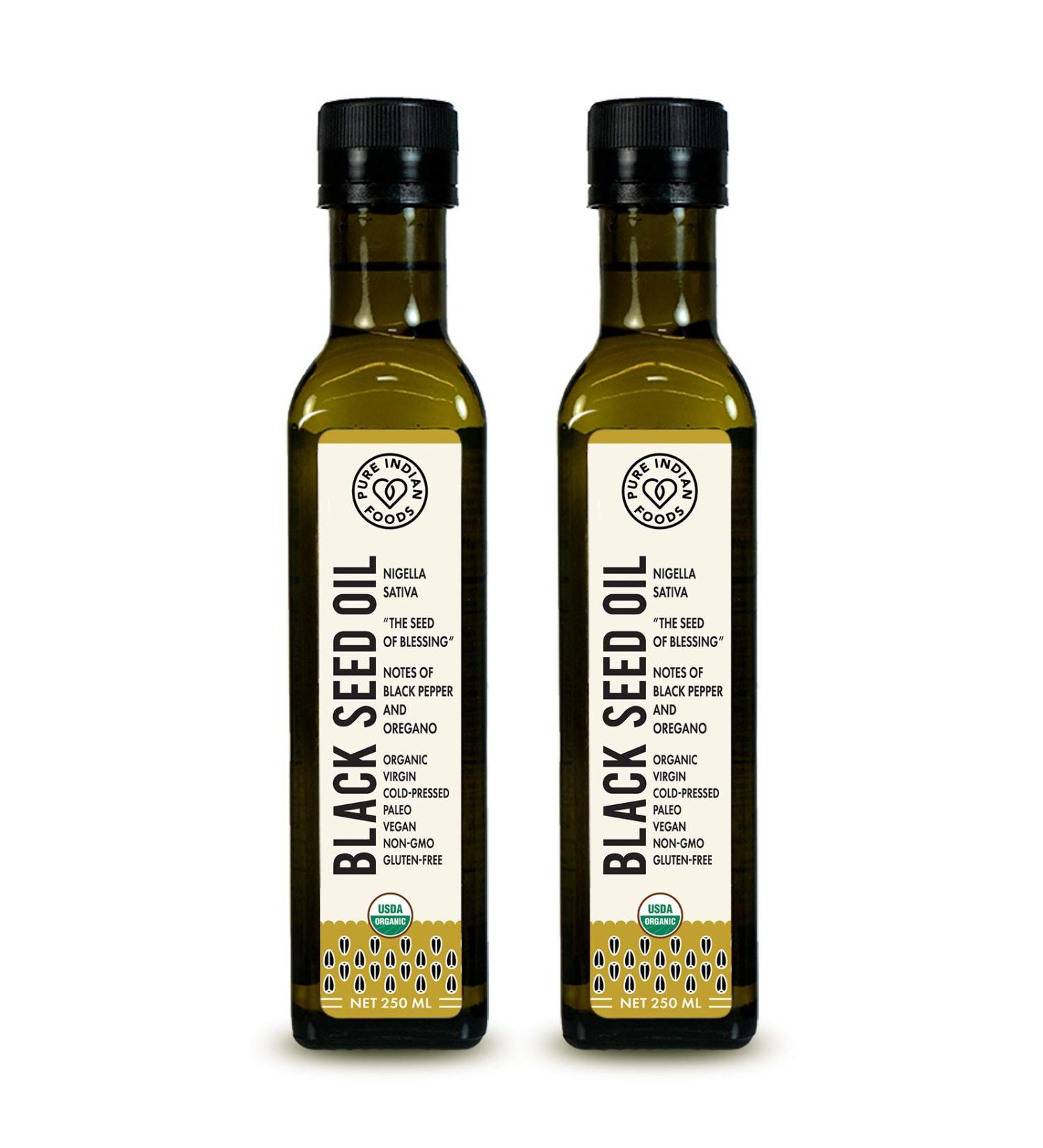 Pure Indian Foods Organic Cold Pressed Virgin Black Seed Oil 250 ml - Premium Health Benefits - Buy Online on GoSupps.com