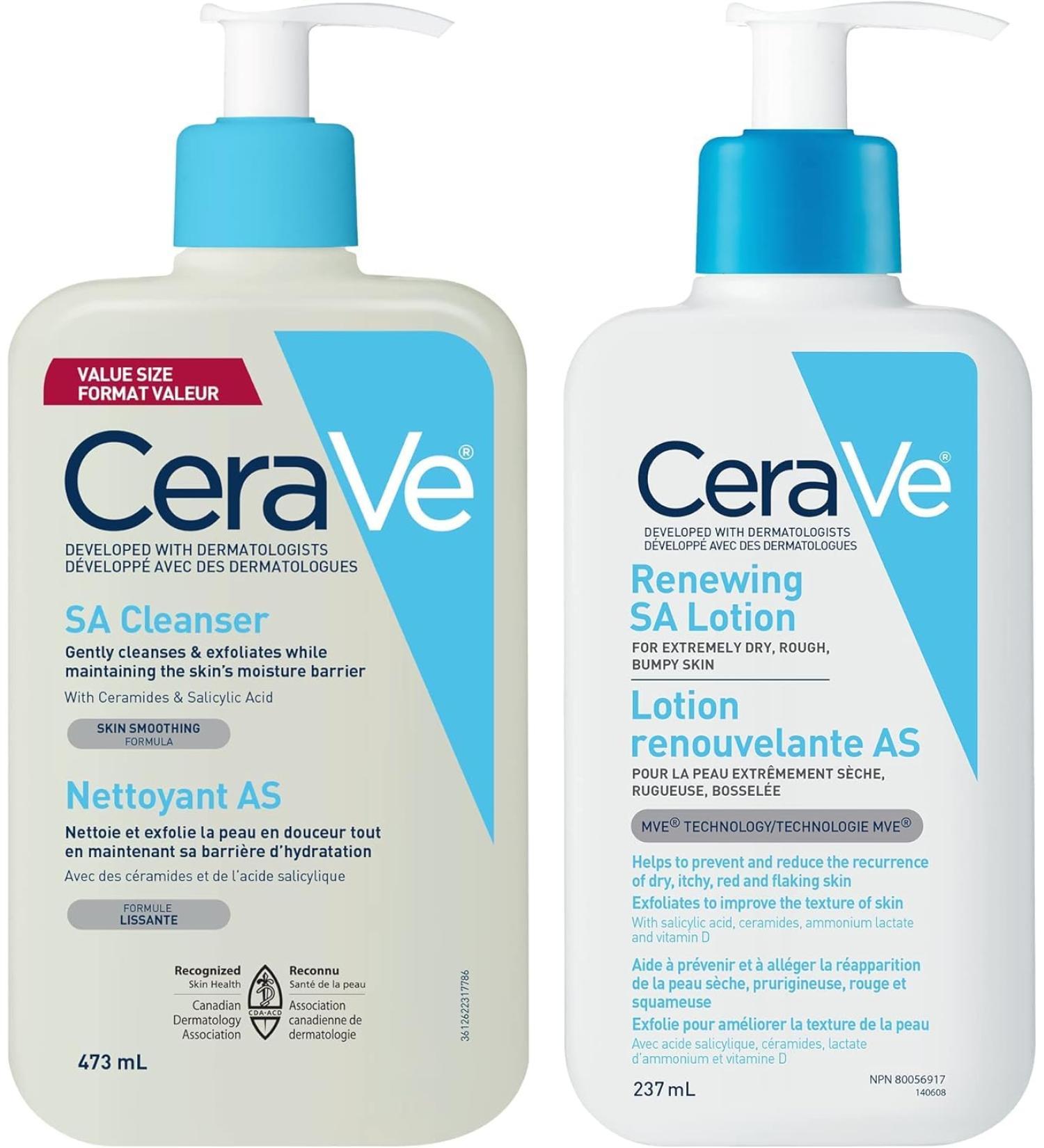 CeraVe Salicylic Acid Cleanser & Lotion help to gently cleanse exfoliate and hydrate the skin all while maintaining the skin's moisture barrier BUNDLE: SA Cleanser & Lotion - Buy Online on GoSupps.com