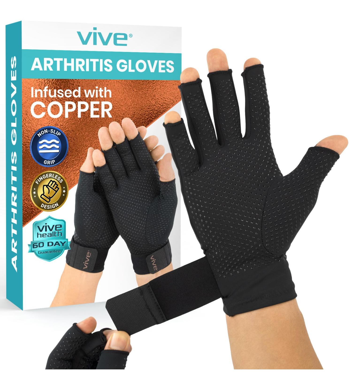 Vive Copper Arthritis Gloves - Fingerless Compression for Carpal Tunnel Rheumatoid & Osteoarthritis Pain Relief - Support for Women & Men - Small Black - Buy Online on GoSupps.com