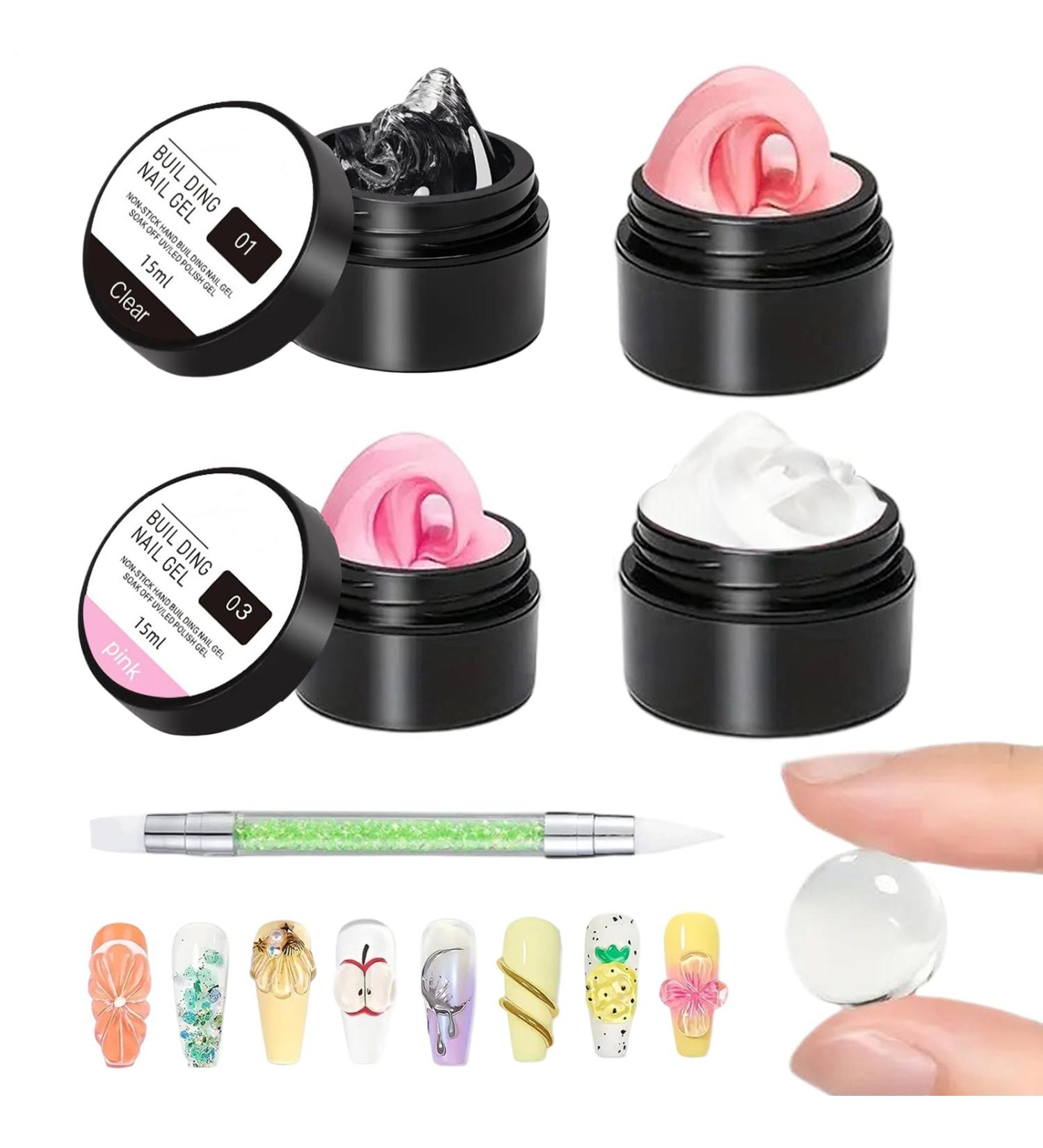 Generisch 3D Nail Gel 4 Colors Nail Glue Manicure Extension 3D Glue Nail Mold Glue for Nail Trunk Rhinestones French Tips Leaf Toe Magic Flower Home Manicure Pedicure - Buy Online on GoSupps.com