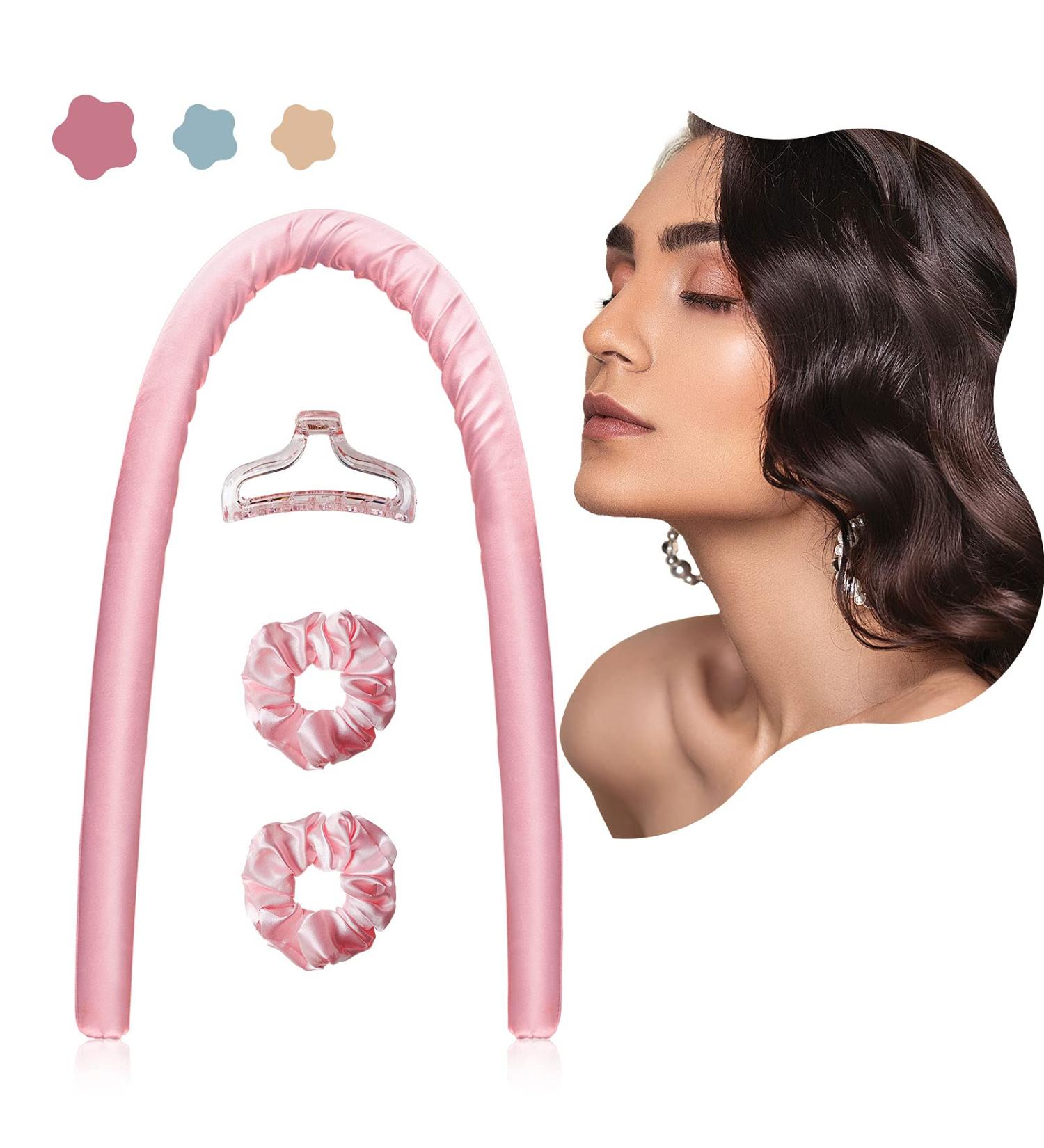 Long Hair Heatless Silk Curlers - Spiral Hair Rollers for Overnight Styling (Pink) - Buy Online on GoSupps.com