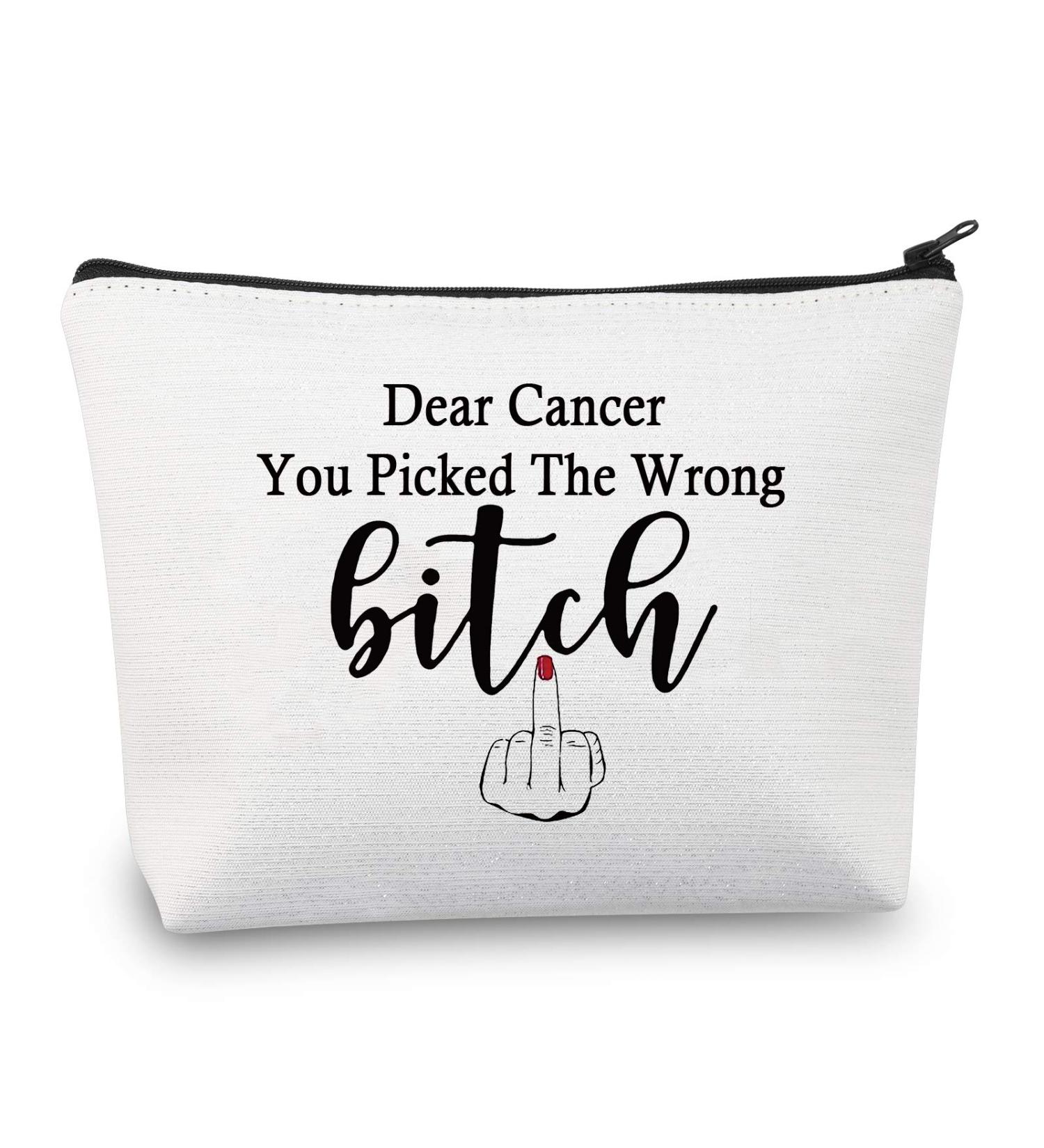 PXTIDY Breast Cancer Cosmetic Bag - Inspirational Gift for Warriors | 'Dear Cancer You Picked The Wrong Bitch' - White Medium Size - Buy Online on GoSupps.com