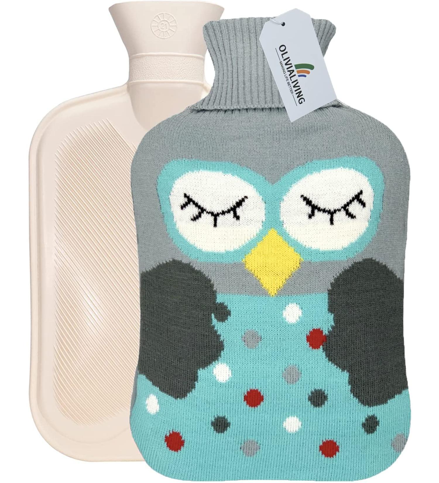 Olivialiving 2L Hot Water Bottle for Pain Relief | Heating & Cooling with Cartoon Owl Knitting Cover - Best Heat Cold Therapy - Buy Online on GoSupps.com